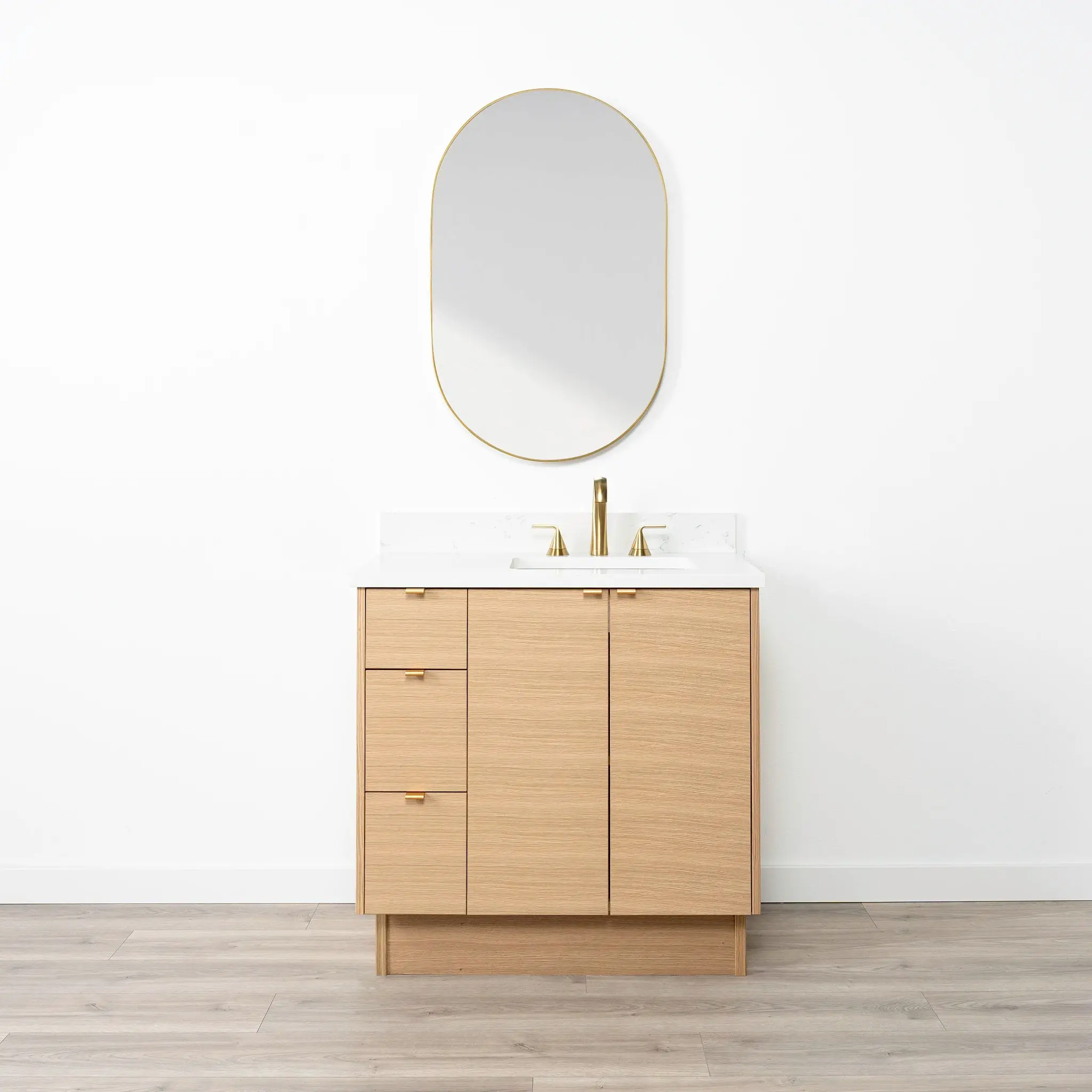 Ashbury SLIM 36" Natural White Oak Bathroom Vanity, Right Sink - Image 12