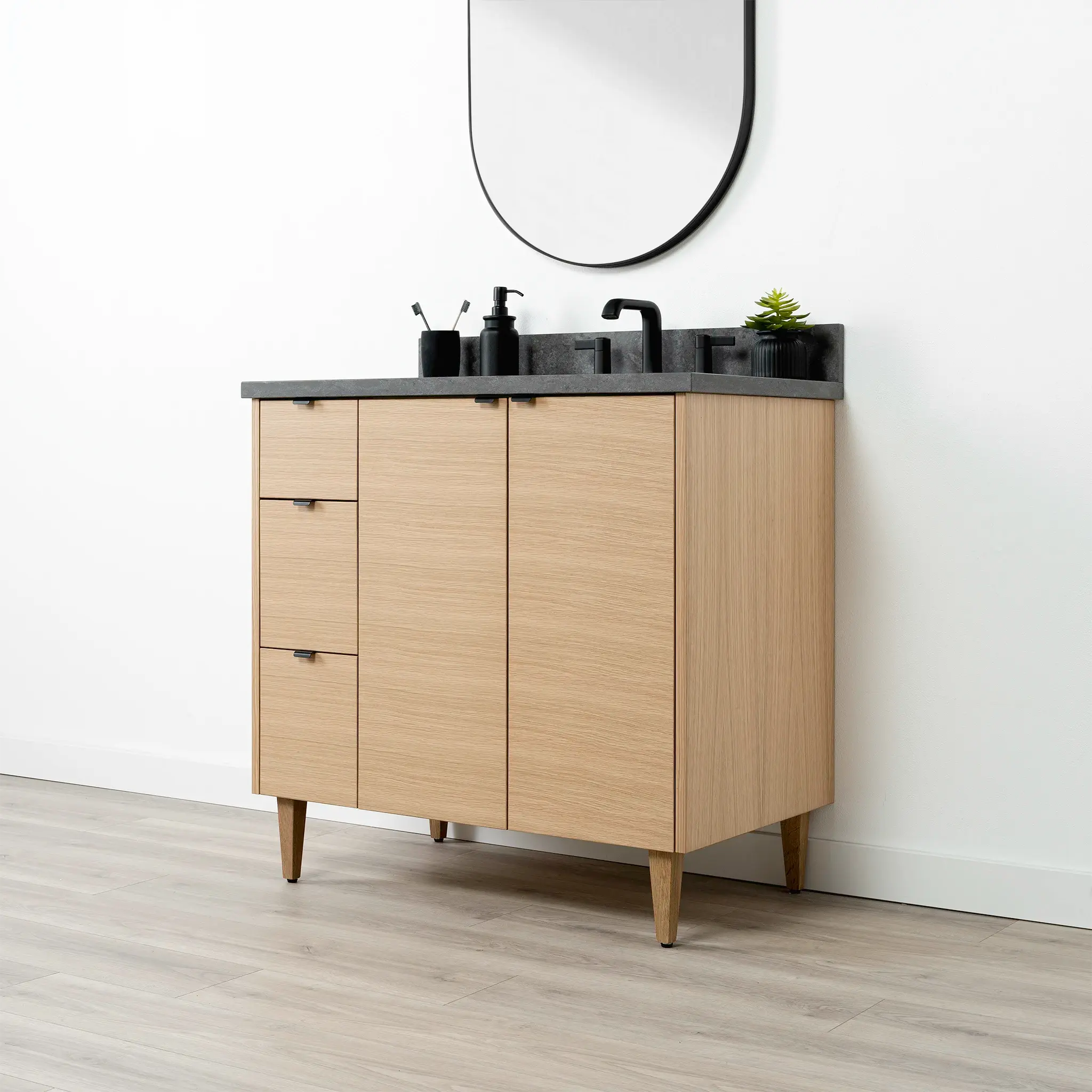 Ashbury SLIM 36" Natural White Oak Bathroom Vanity, Right Sink - Image 3