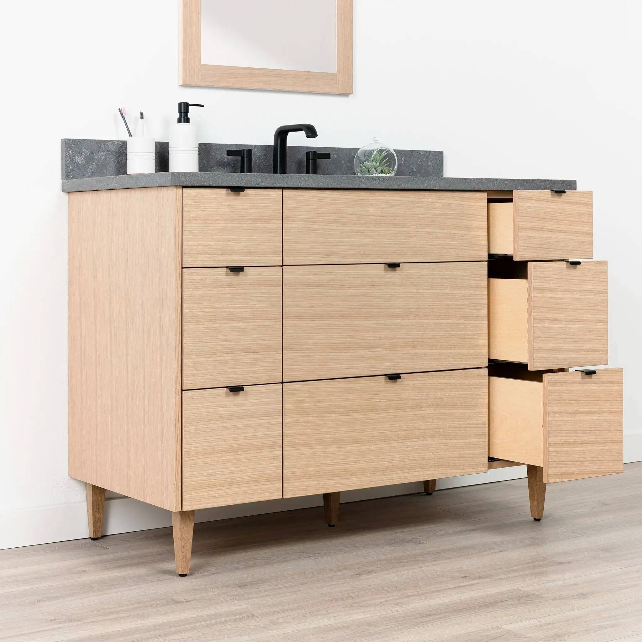 Ashbury 48" Natural White Oak Bathroom Vanity - All Drawers - Image 5