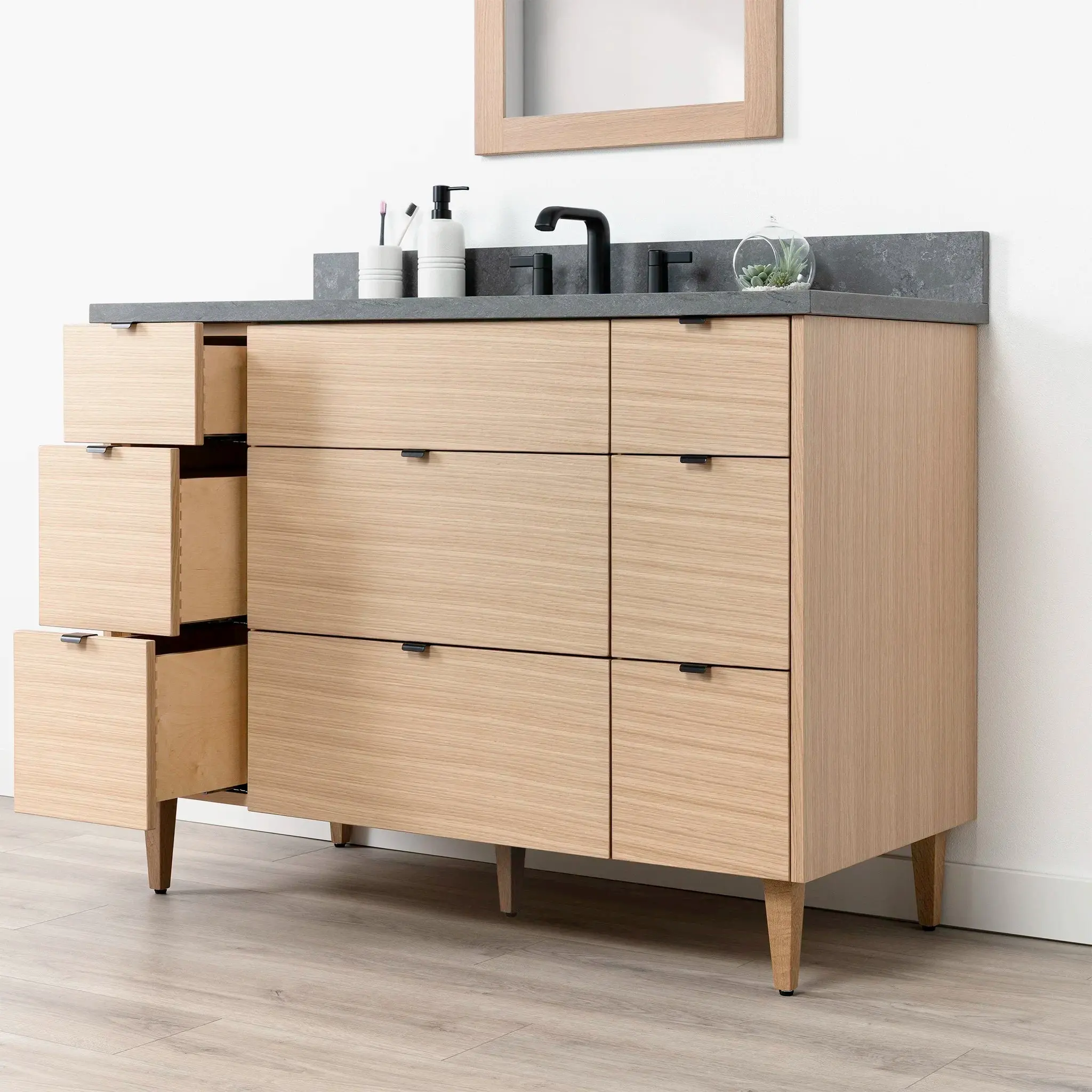 Ashbury 48" Natural White Oak Bathroom Vanity - All Drawers - Image 7