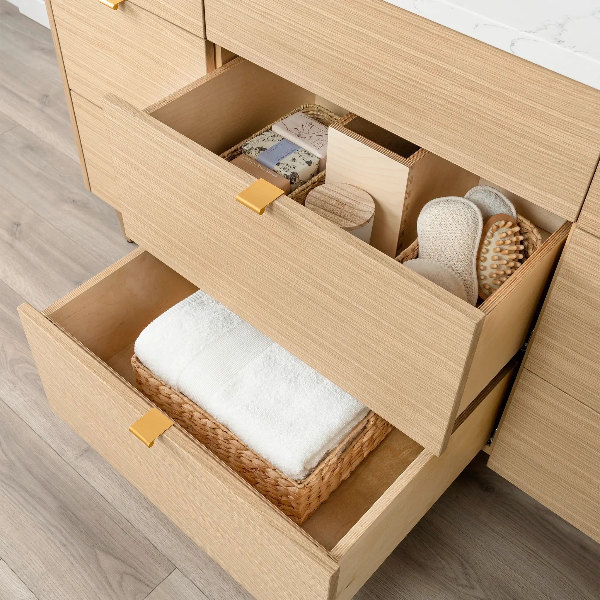 Ashbury 60" Natural White Oak Bathroom Vanity - All Drawers - Image 11