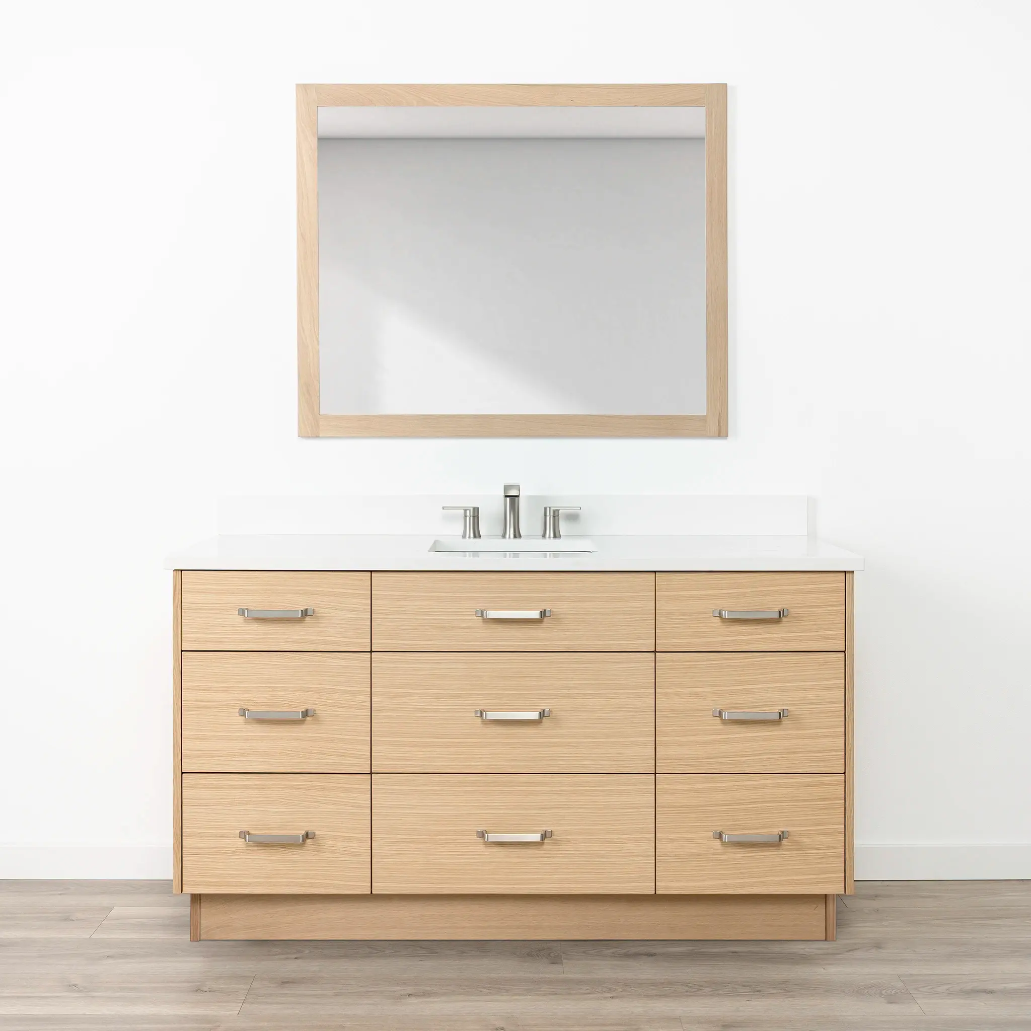 Ashbury 60" Natural White Oak Bathroom Vanity - All Drawers - Image 24