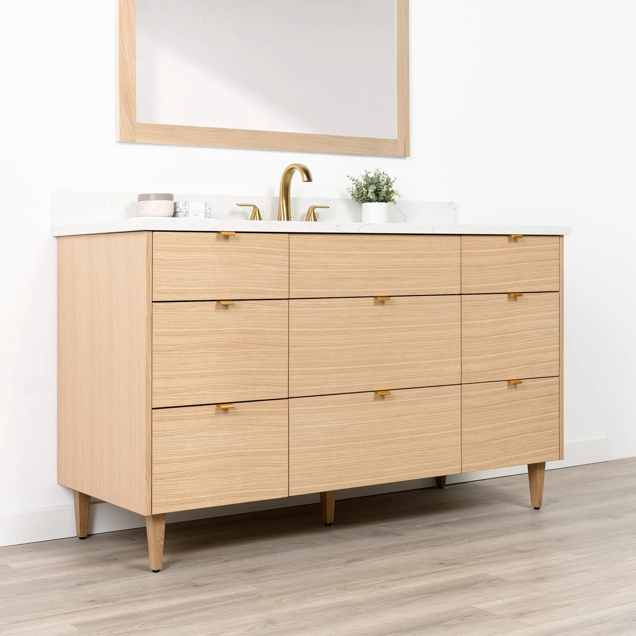 Ashbury 60" Natural White Oak Bathroom Vanity - All Drawers - Image 4