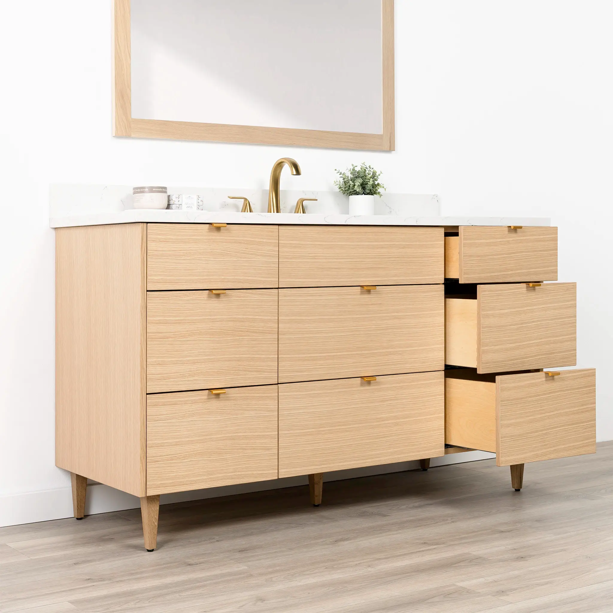 Ashbury 60" Natural White Oak Bathroom Vanity - All Drawers - Image 5