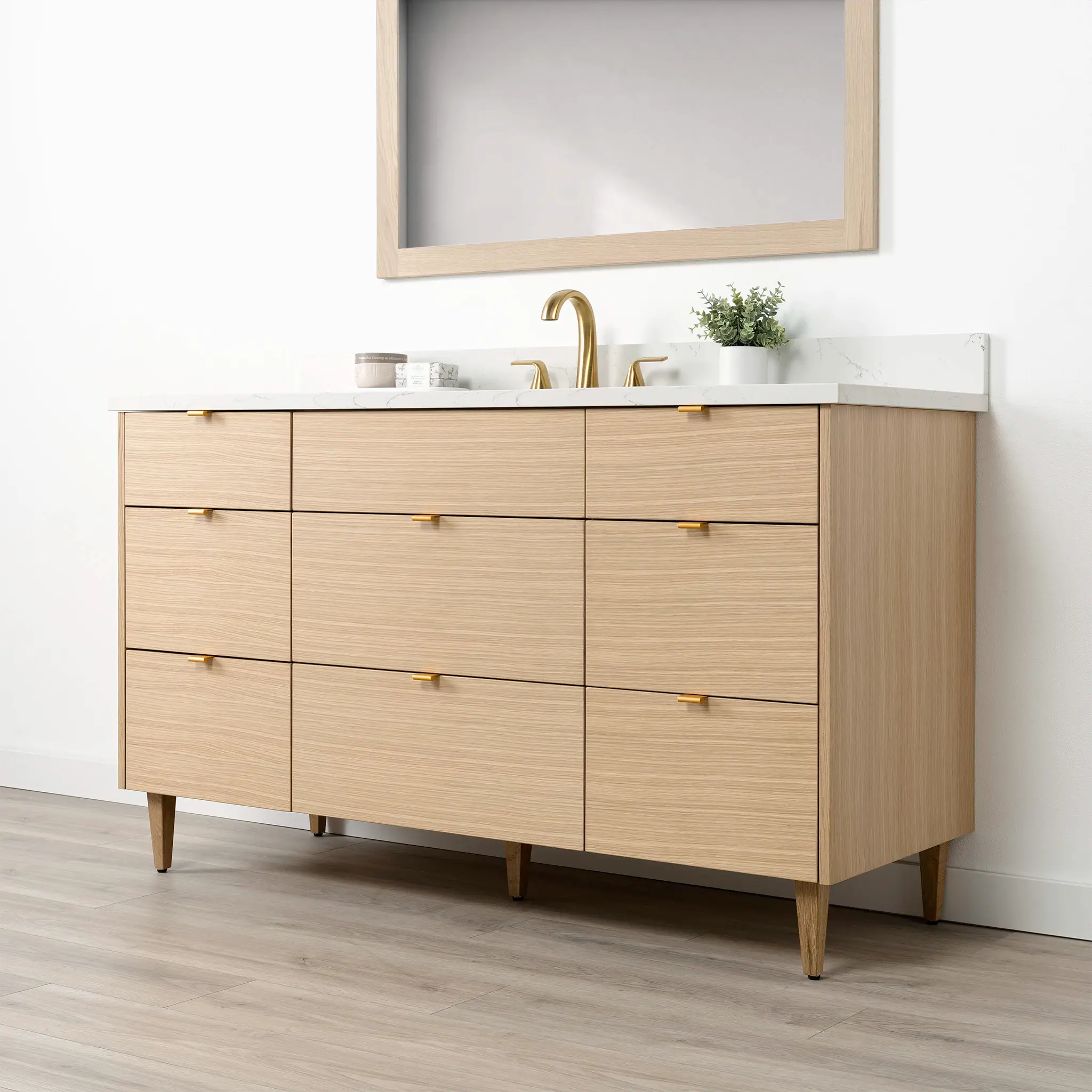 Ashbury 60" Natural White Oak Bathroom Vanity - All Drawers - Image 6