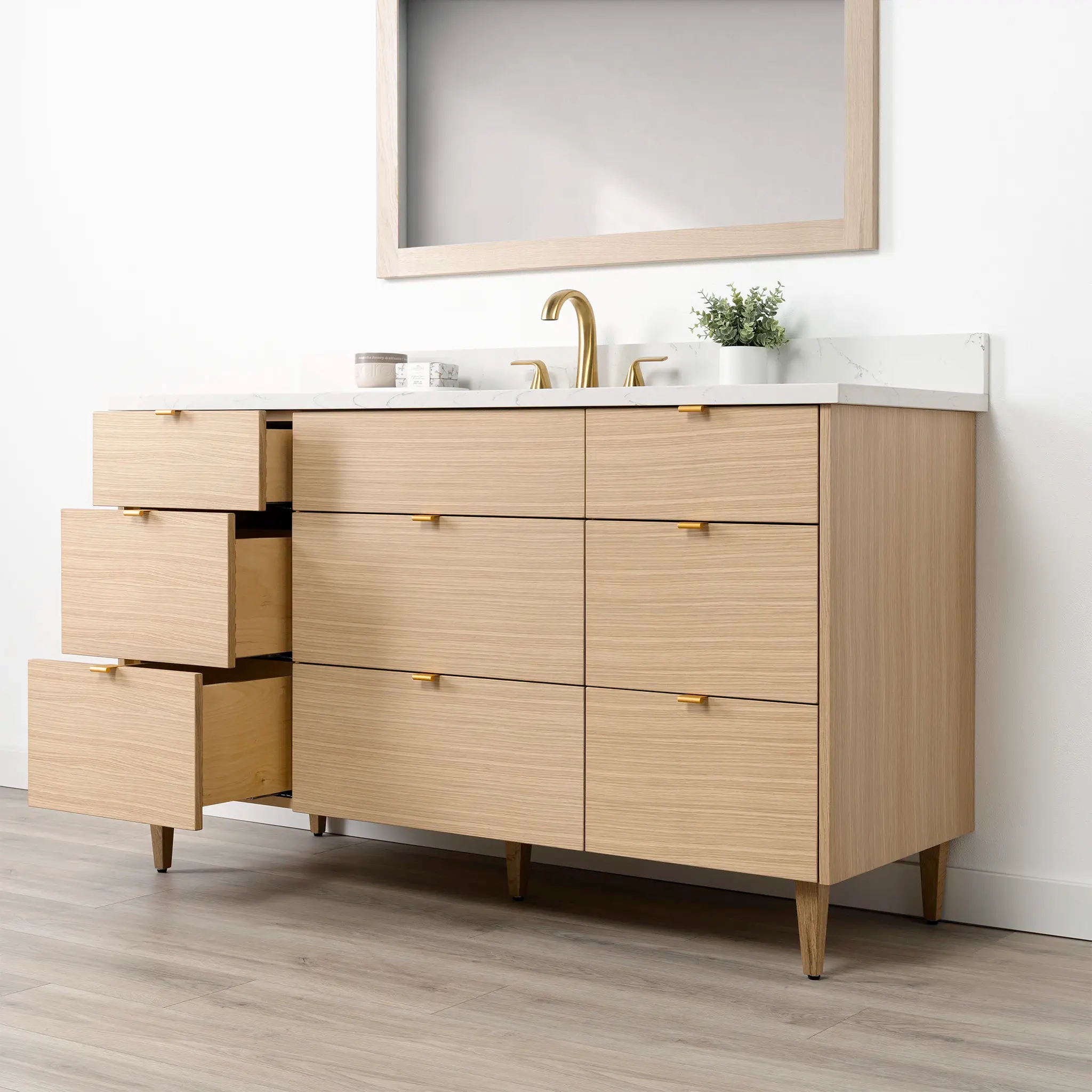 Ashbury 60" Natural White Oak Bathroom Vanity - All Drawers - Image 7
