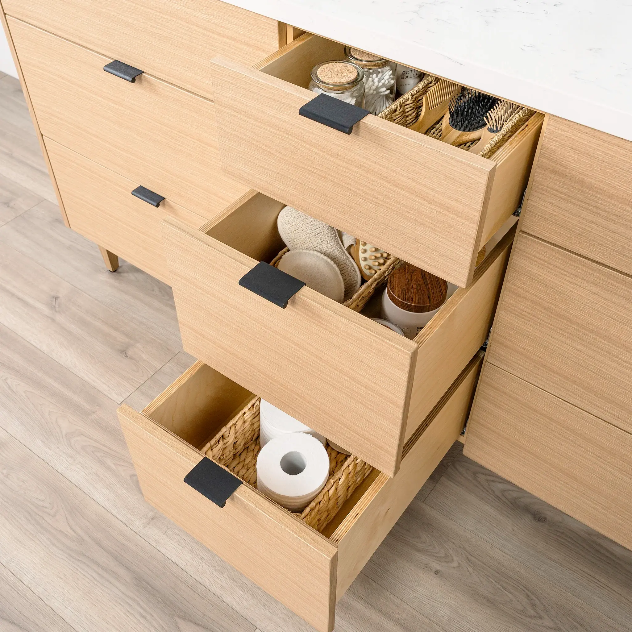 Ashbury 72" Natural White Oak Bathroom Vanity, Double Sink - All Drawers - Image 8