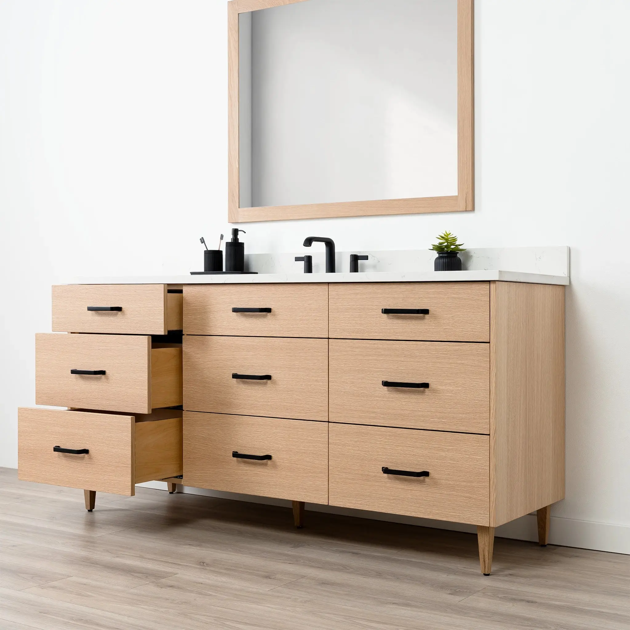 Ashbury 72" Natural White Oak Bathroom Vanity - All Drawers - Image 7