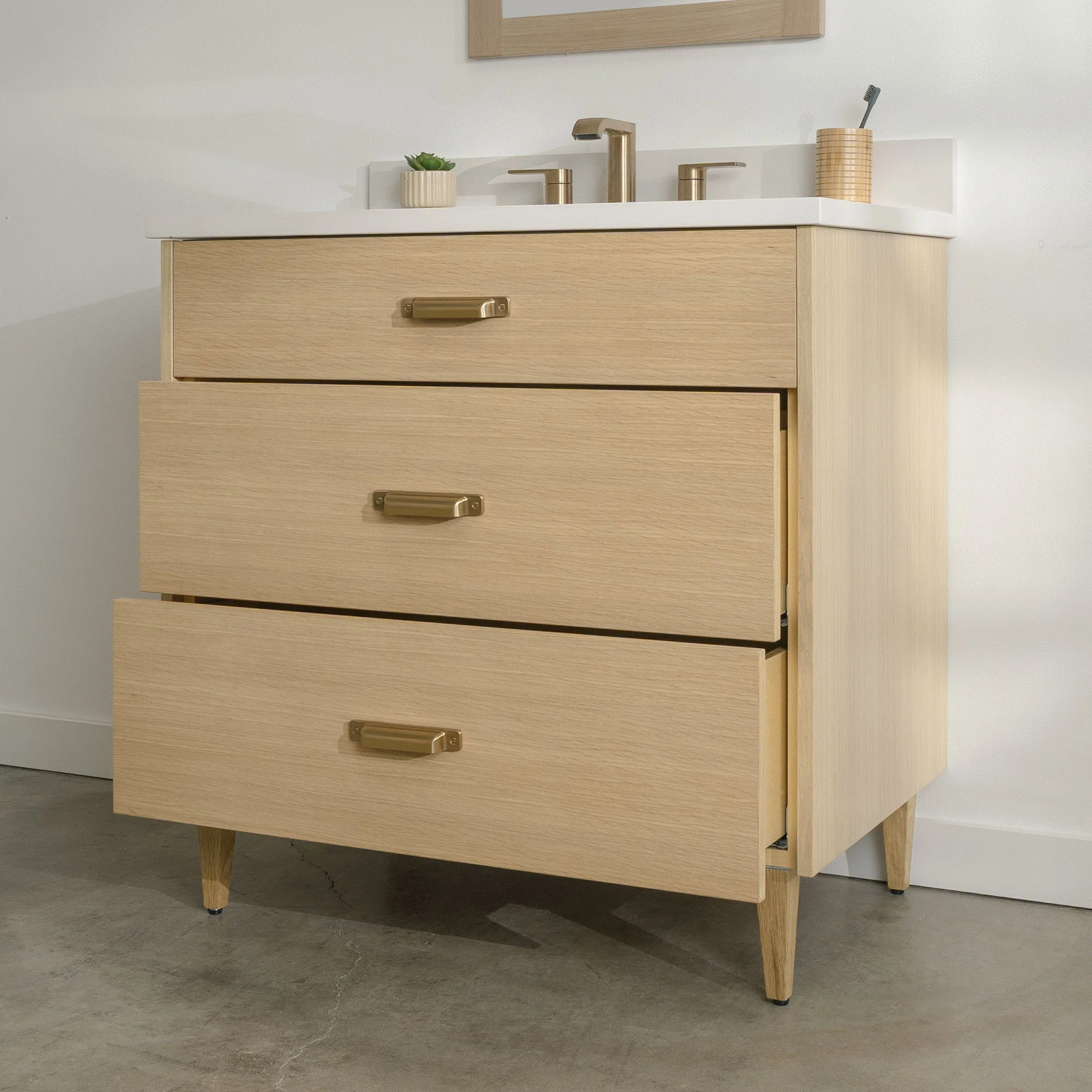 Ashbury SLIM 36" Natural White Oak Bathroom Vanity - All Drawers - Image 7