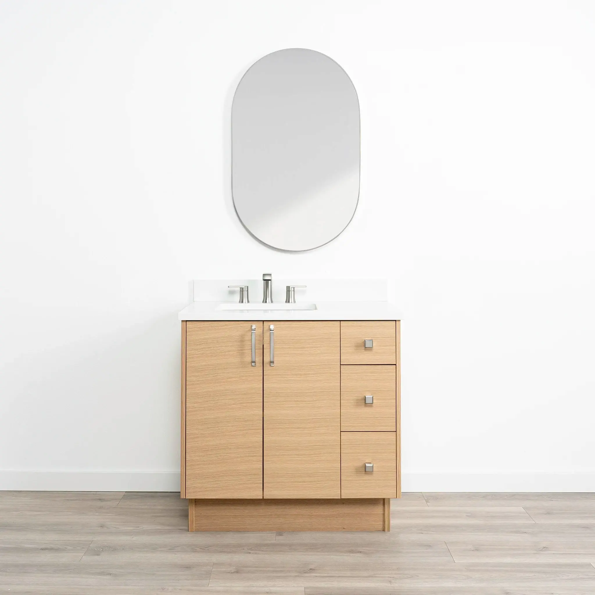 Ashbury SLIM 36" Natural White Oak Bathroom Vanity, Left Sink - Image 18