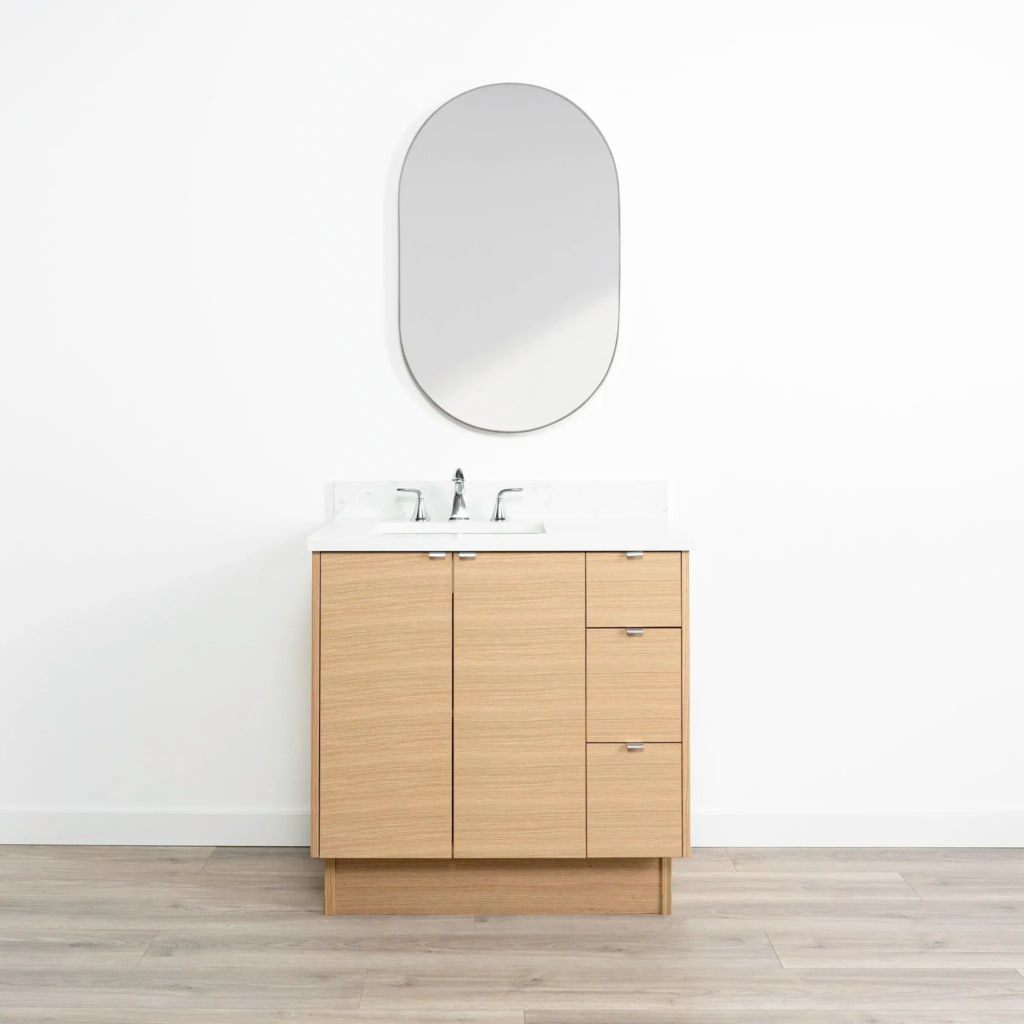 Ashbury SLIM 36" Natural White Oak Bathroom Vanity, Left Sink - Image 20