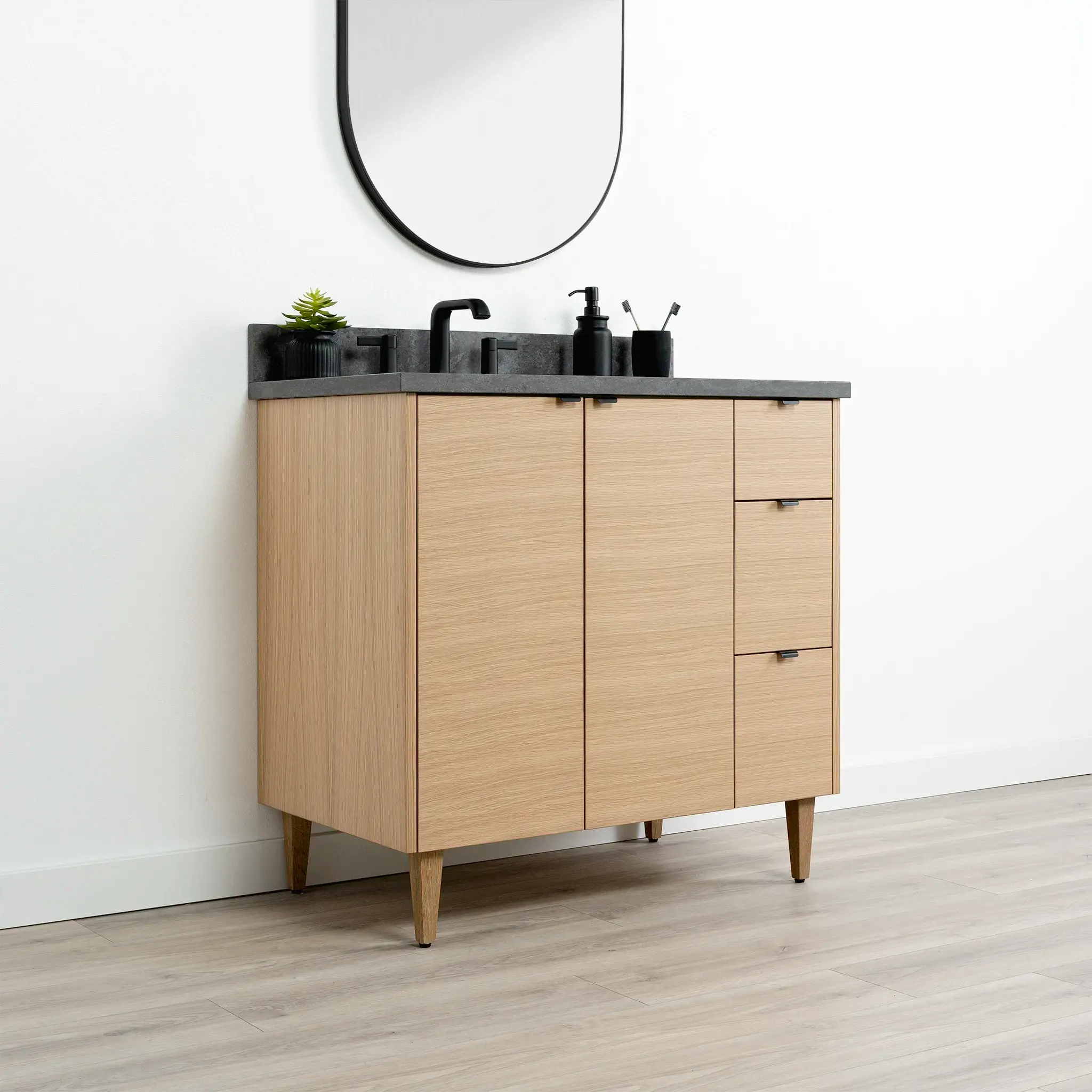 Ashbury SLIM 36" Natural White Oak Bathroom Vanity, Left Sink - Image 3