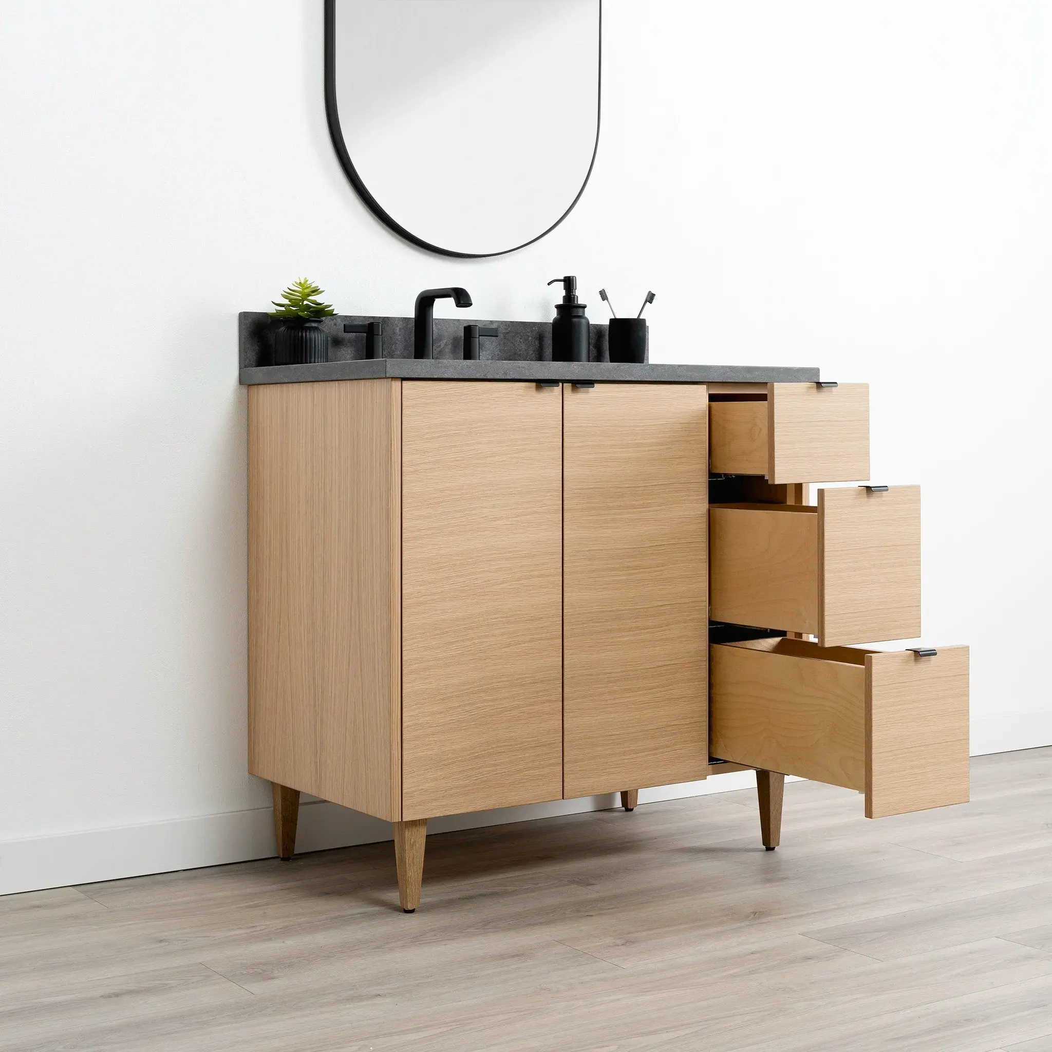 Ashbury SLIM 36" Natural White Oak Bathroom Vanity, Left Sink - Image 4