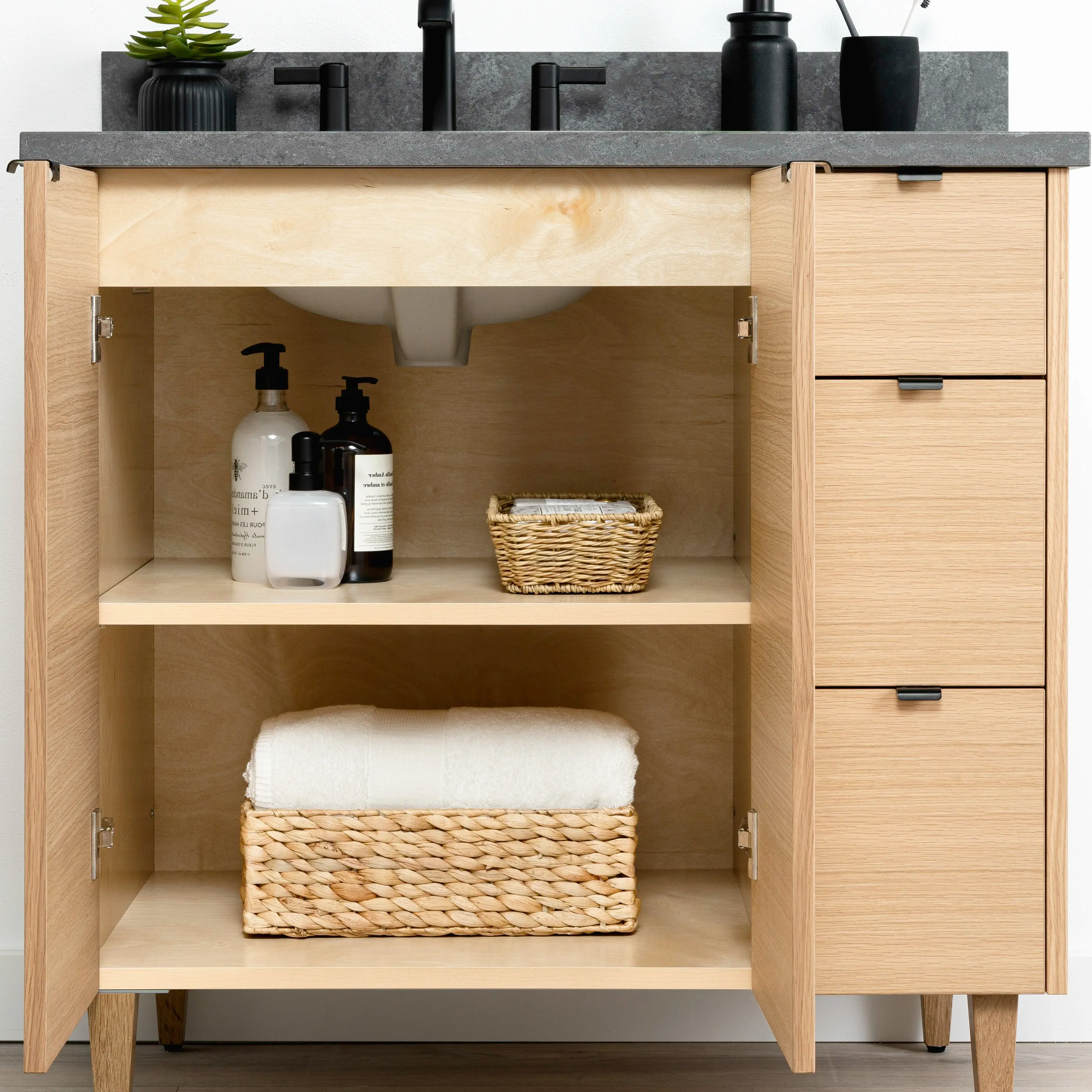 Ashbury SLIM 36" Natural White Oak Bathroom Vanity, Left Sink - Image 7