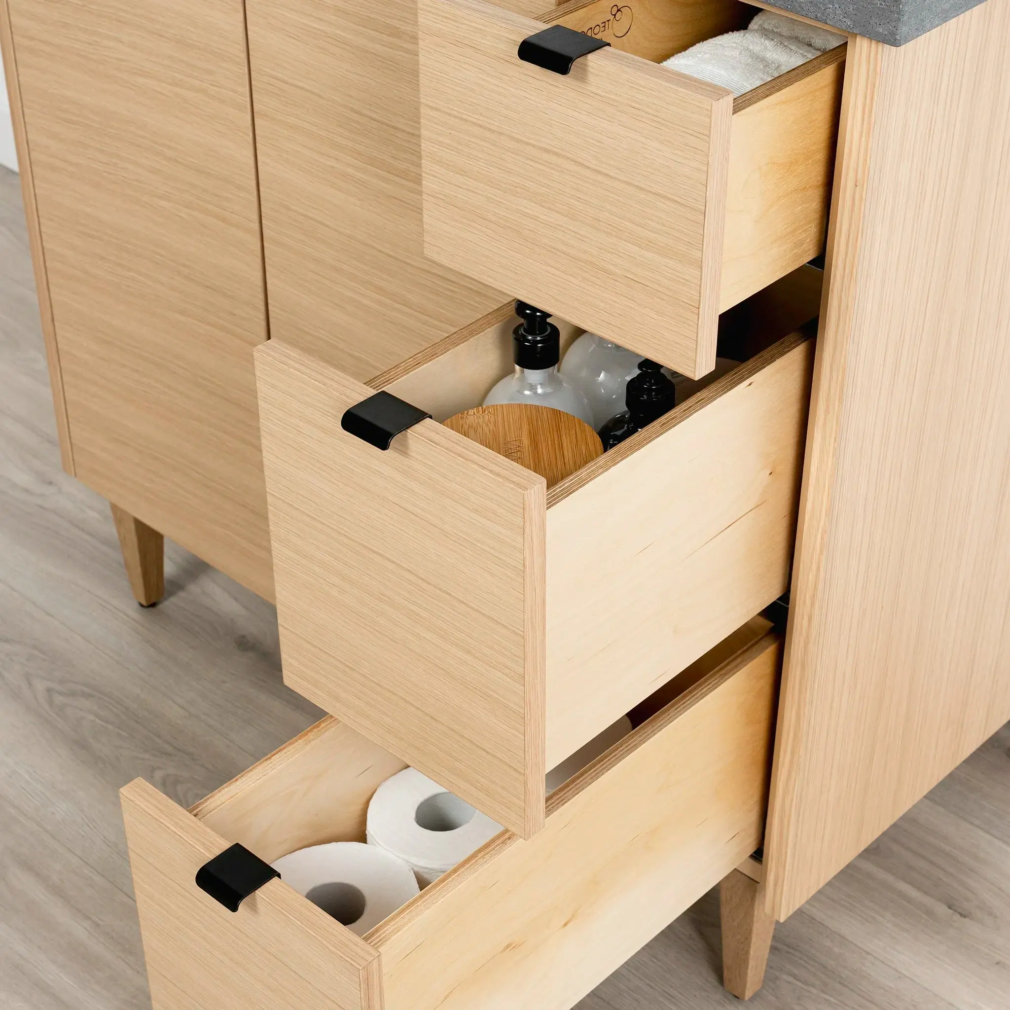 Ashbury SLIM 36" Natural White Oak Bathroom Vanity, Left Sink - Image 8