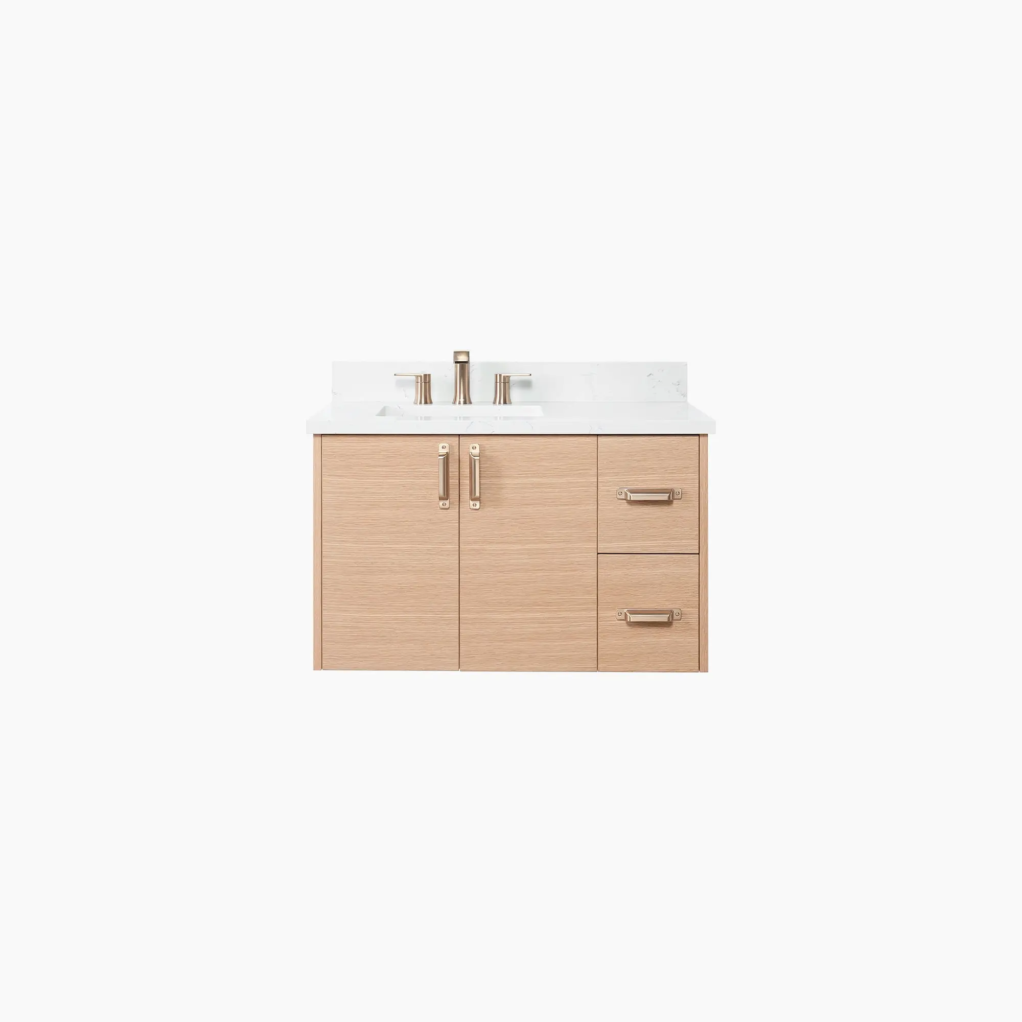 Ashbury SLIM 36" Wall Mount Natural White Oak Bathroom Vanity, Left Sink