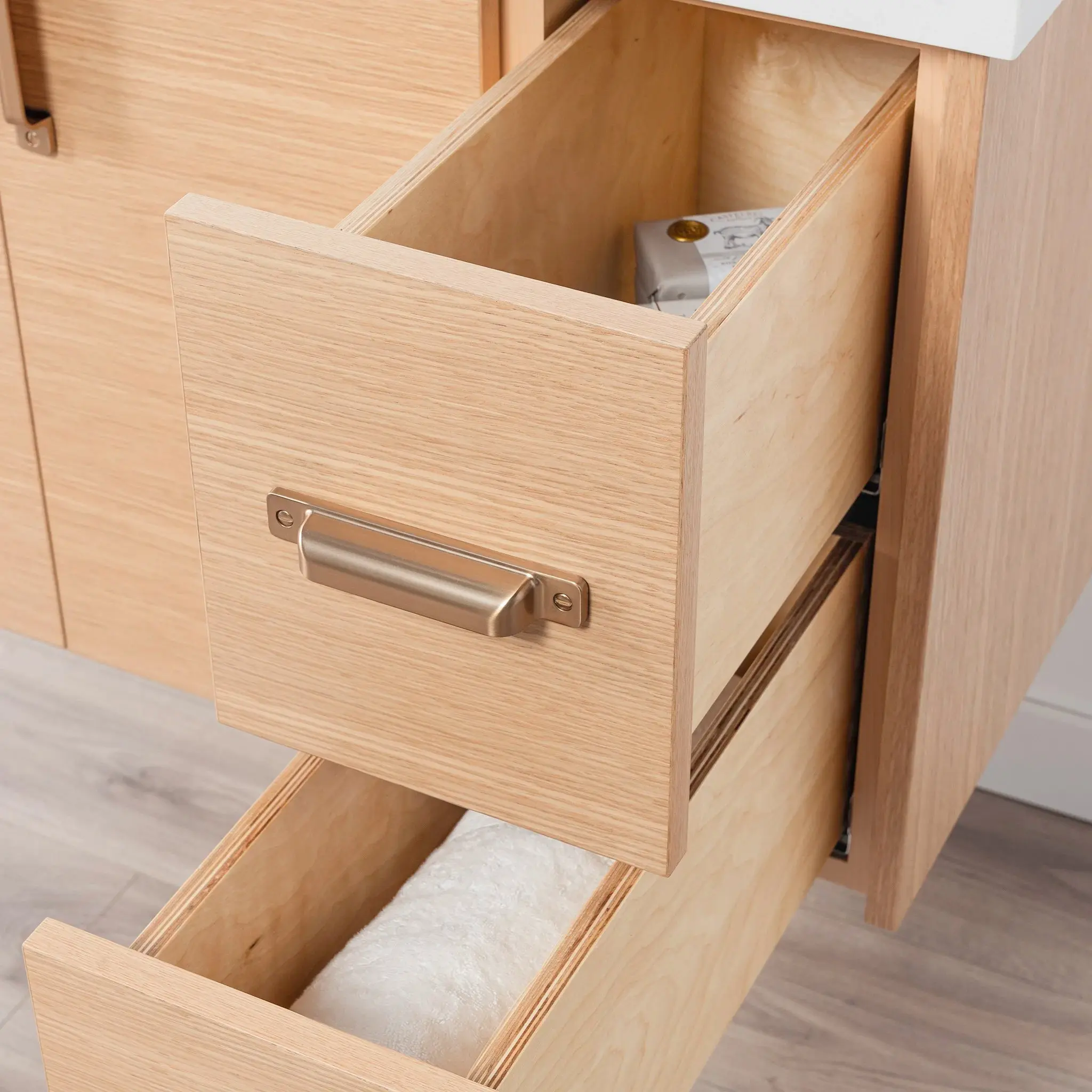 Ashbury SLIM 36" Wall Mount Natural White Oak Bathroom Vanity, Left Sink - Image 11