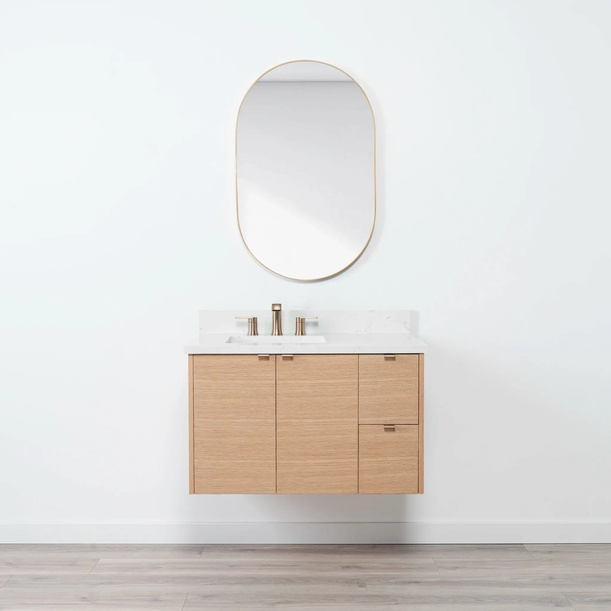 Ashbury SLIM 36" Wall Mount Natural White Oak Bathroom Vanity, Left Sink - Image 13