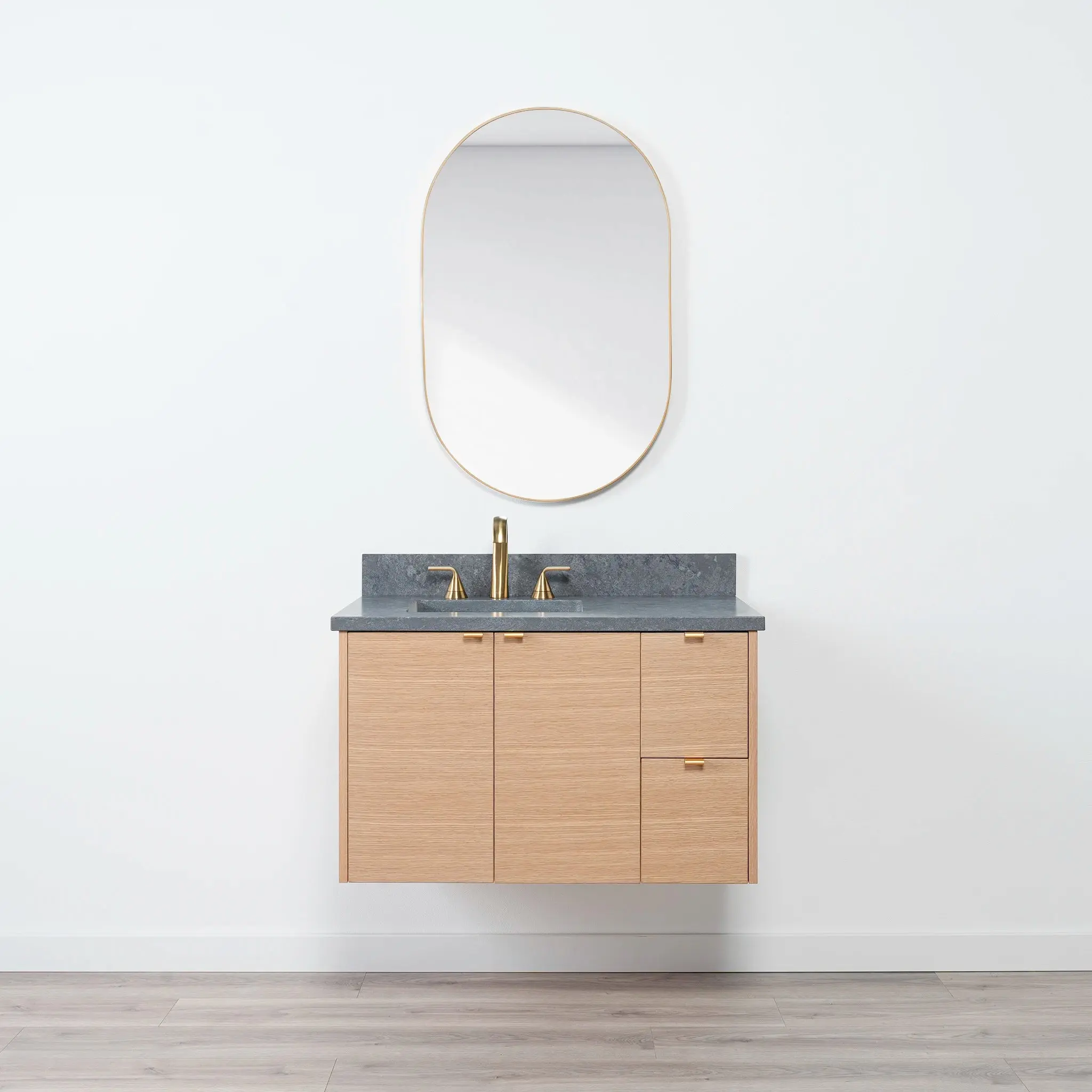 Ashbury SLIM 36" Wall Mount Natural White Oak Bathroom Vanity, Left Sink - Image 16