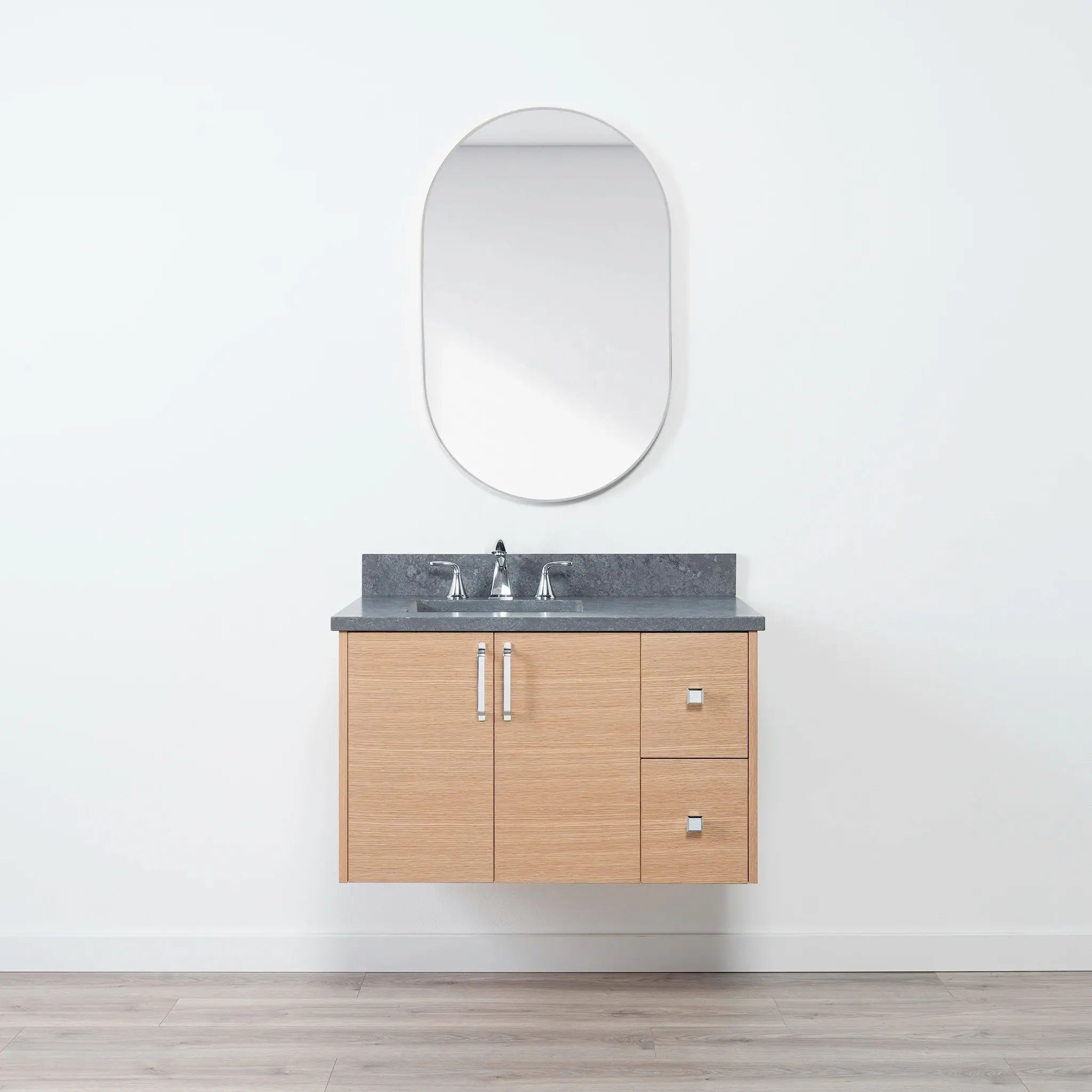 Ashbury SLIM 36" Wall Mount Natural White Oak Bathroom Vanity, Left Sink - Image 17