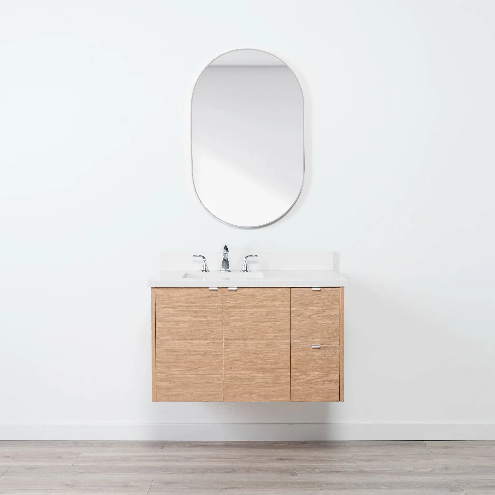 Ashbury SLIM 36" Wall Mount Natural White Oak Bathroom Vanity, Left Sink - Image 19