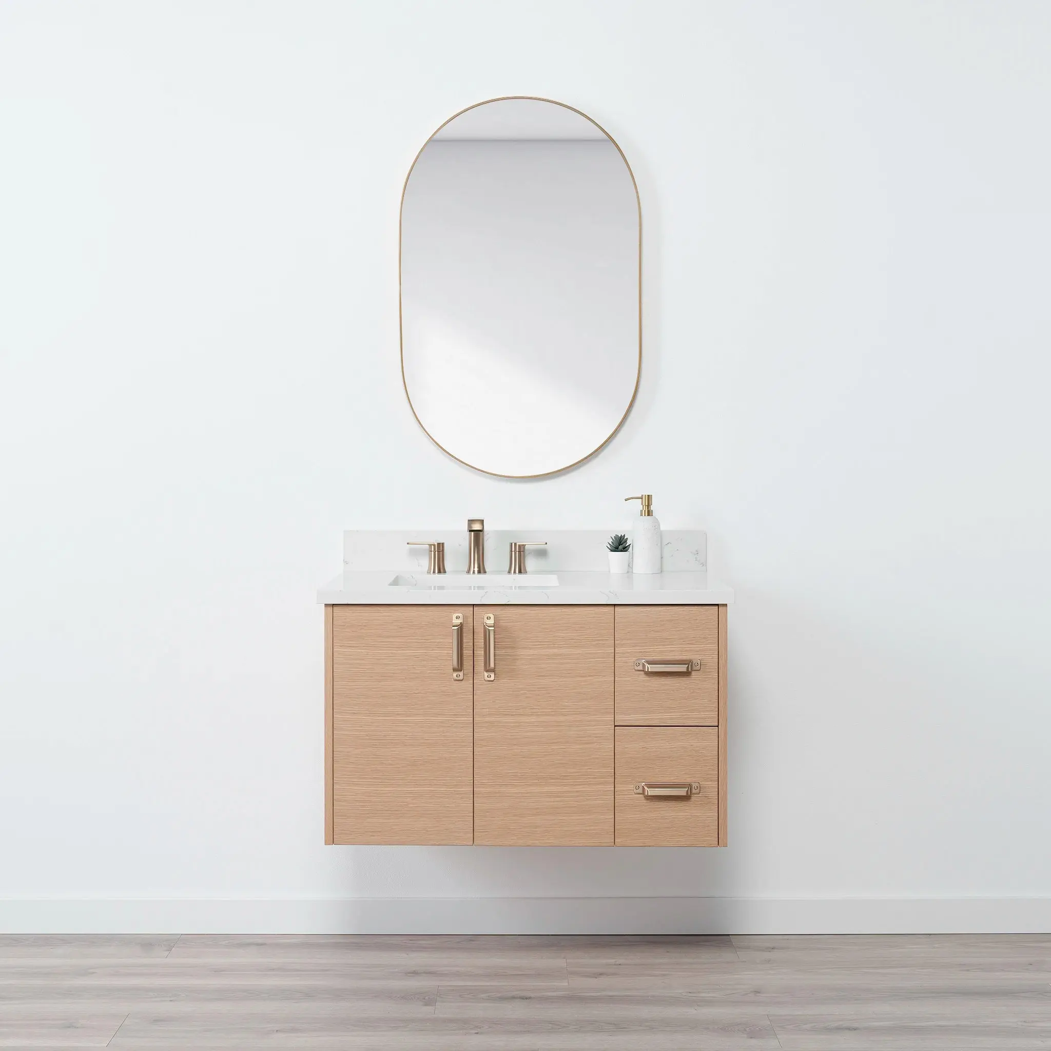 Ashbury SLIM 36" Wall Mount Natural White Oak Bathroom Vanity, Left Sink - Image 2