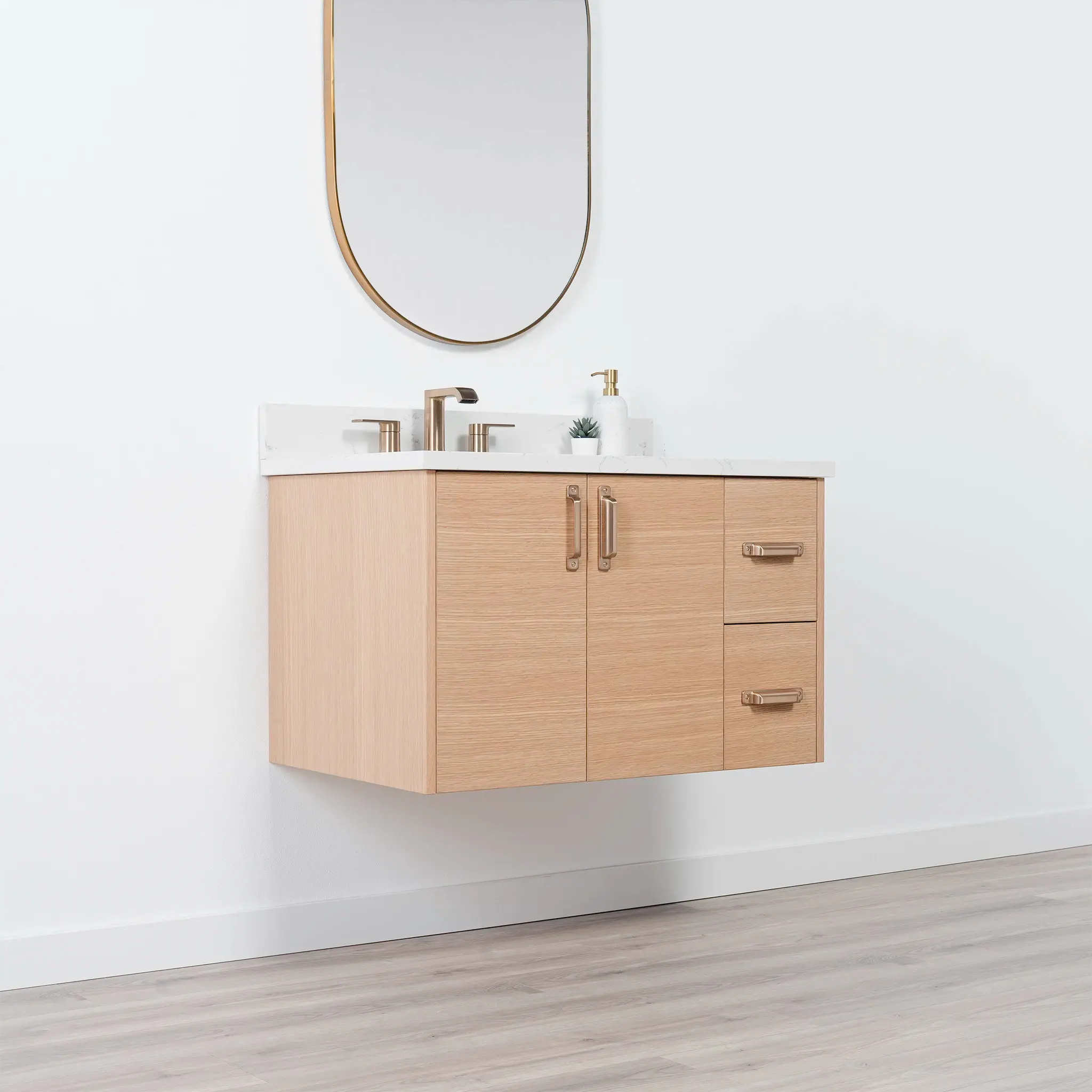 Ashbury SLIM 36" Wall Mount Natural White Oak Bathroom Vanity, Left Sink - Image 5