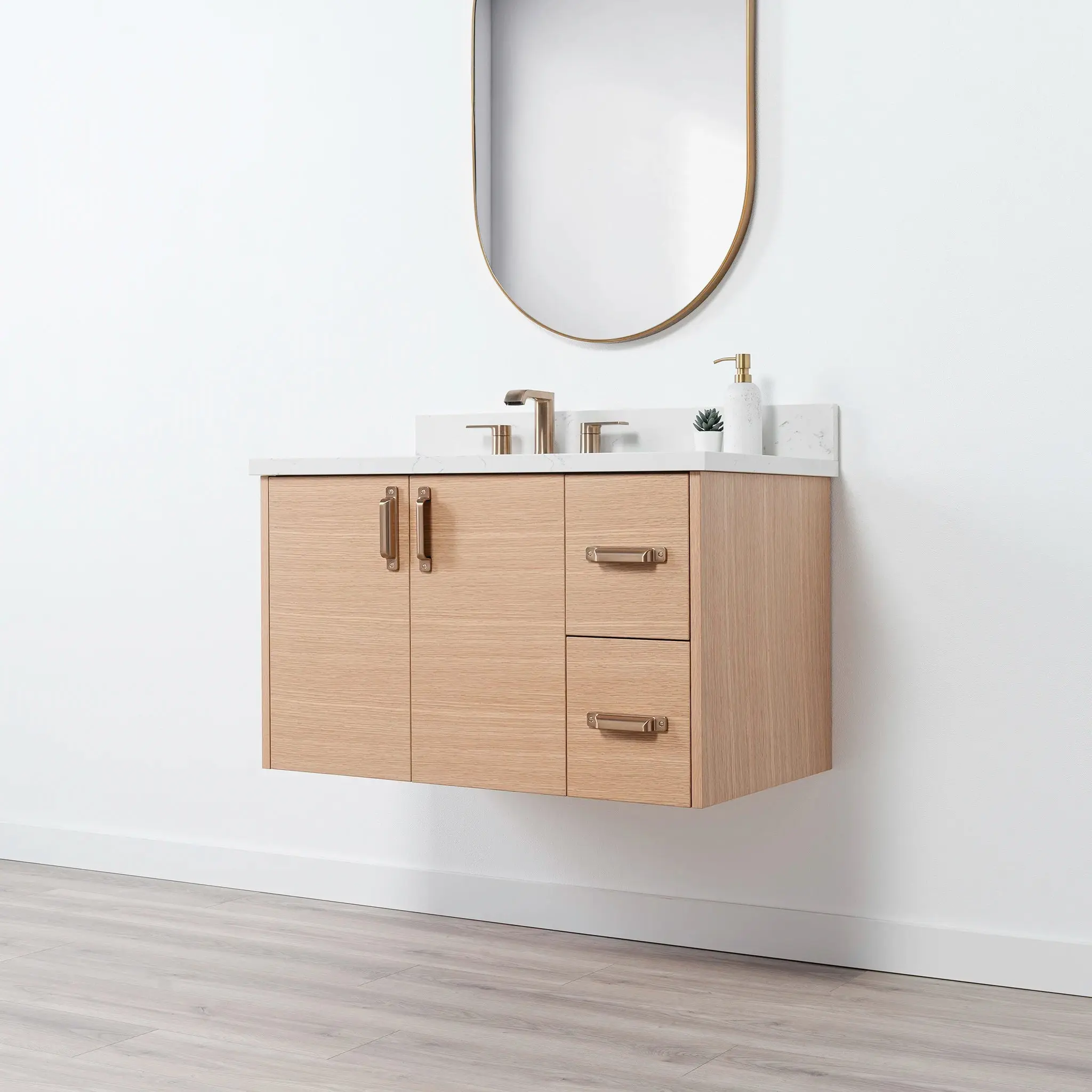 Ashbury SLIM 36" Wall Mount Natural White Oak Bathroom Vanity, Left Sink - Image 7