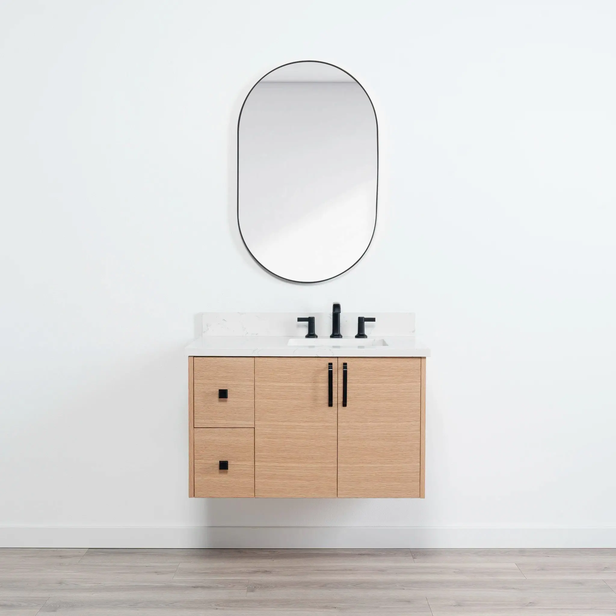 Ashbury 36" Wall Mount Natural White Oak Bathroom Vanity, Right Sink - Image 12