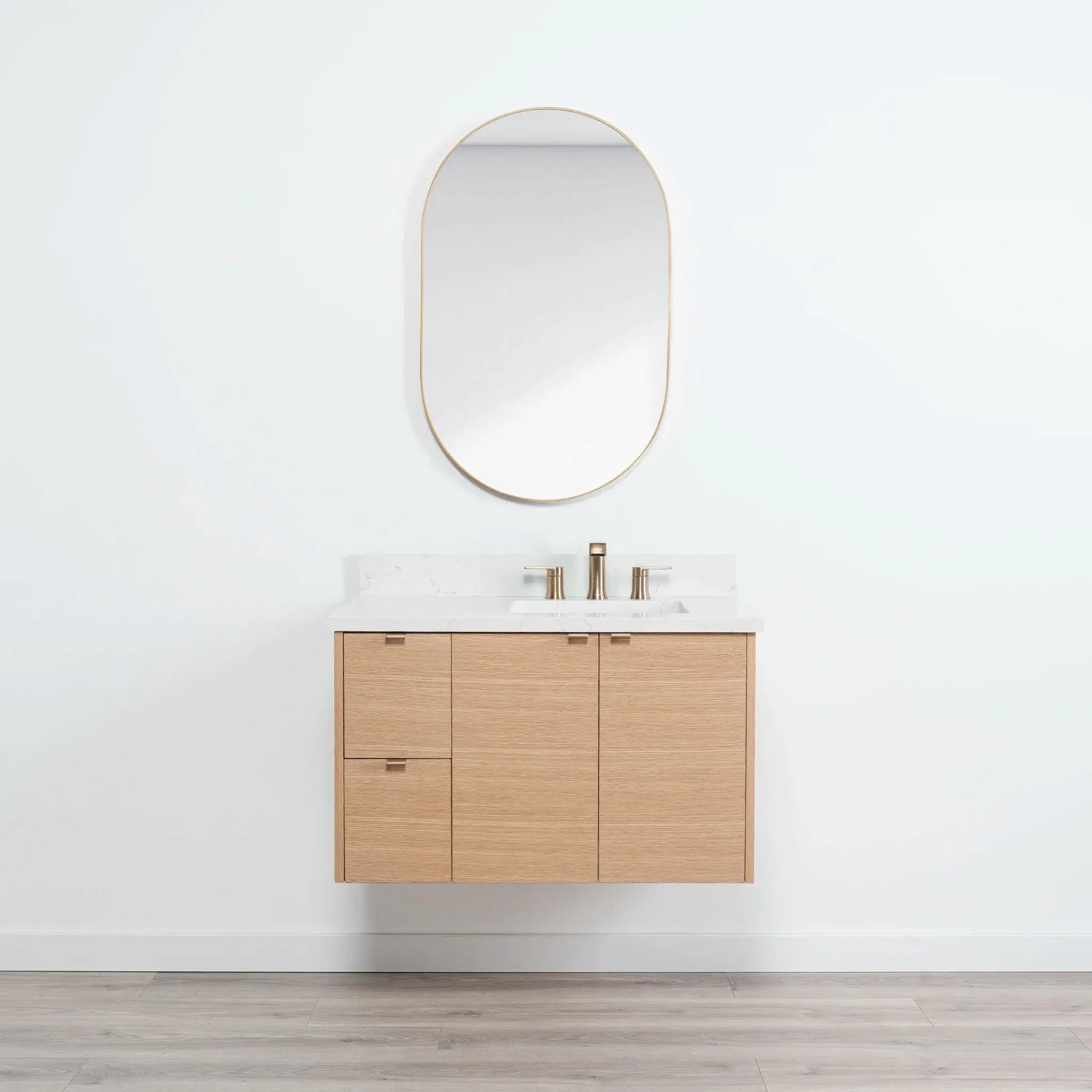 Ashbury 36" Wall Mount Natural White Oak Bathroom Vanity, Right Sink - Image 13