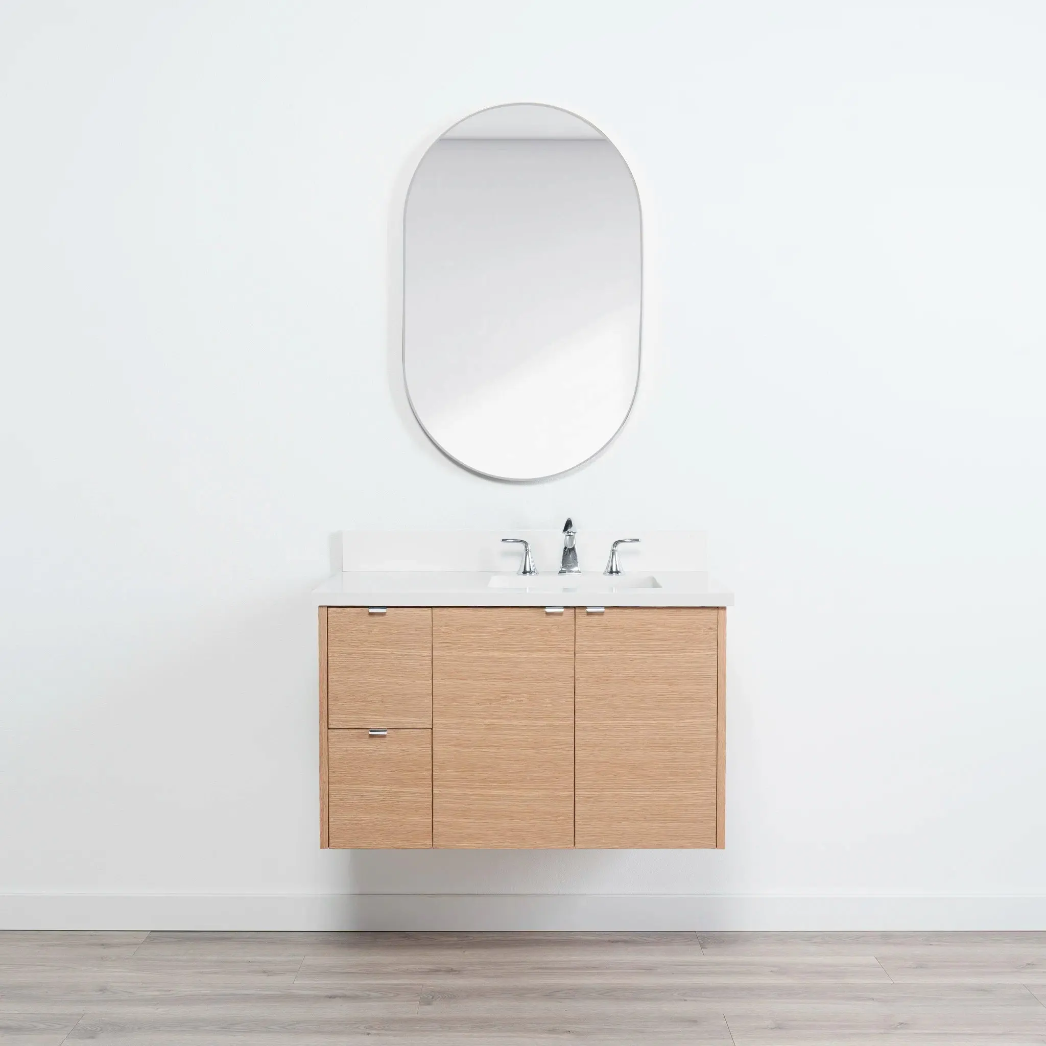 Ashbury 36" Wall Mount Natural White Oak Bathroom Vanity, Right Sink - Image 19