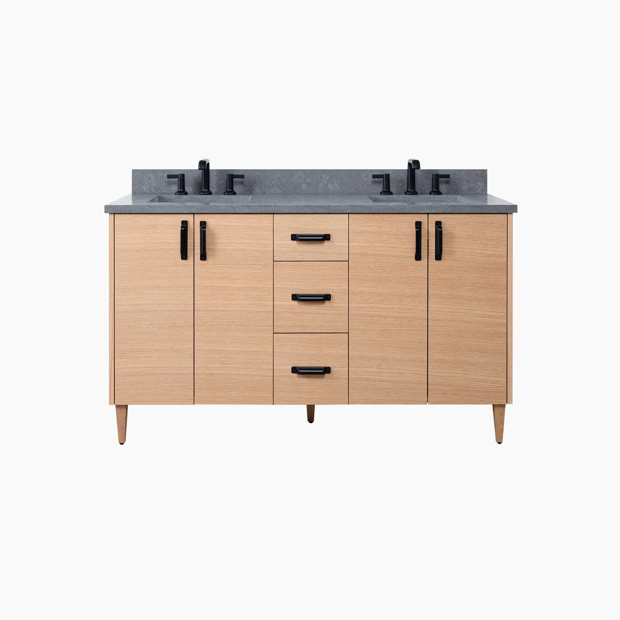 Ashbury SLIM 60" Natural White Oak Bathroom Vanity, Double Sink