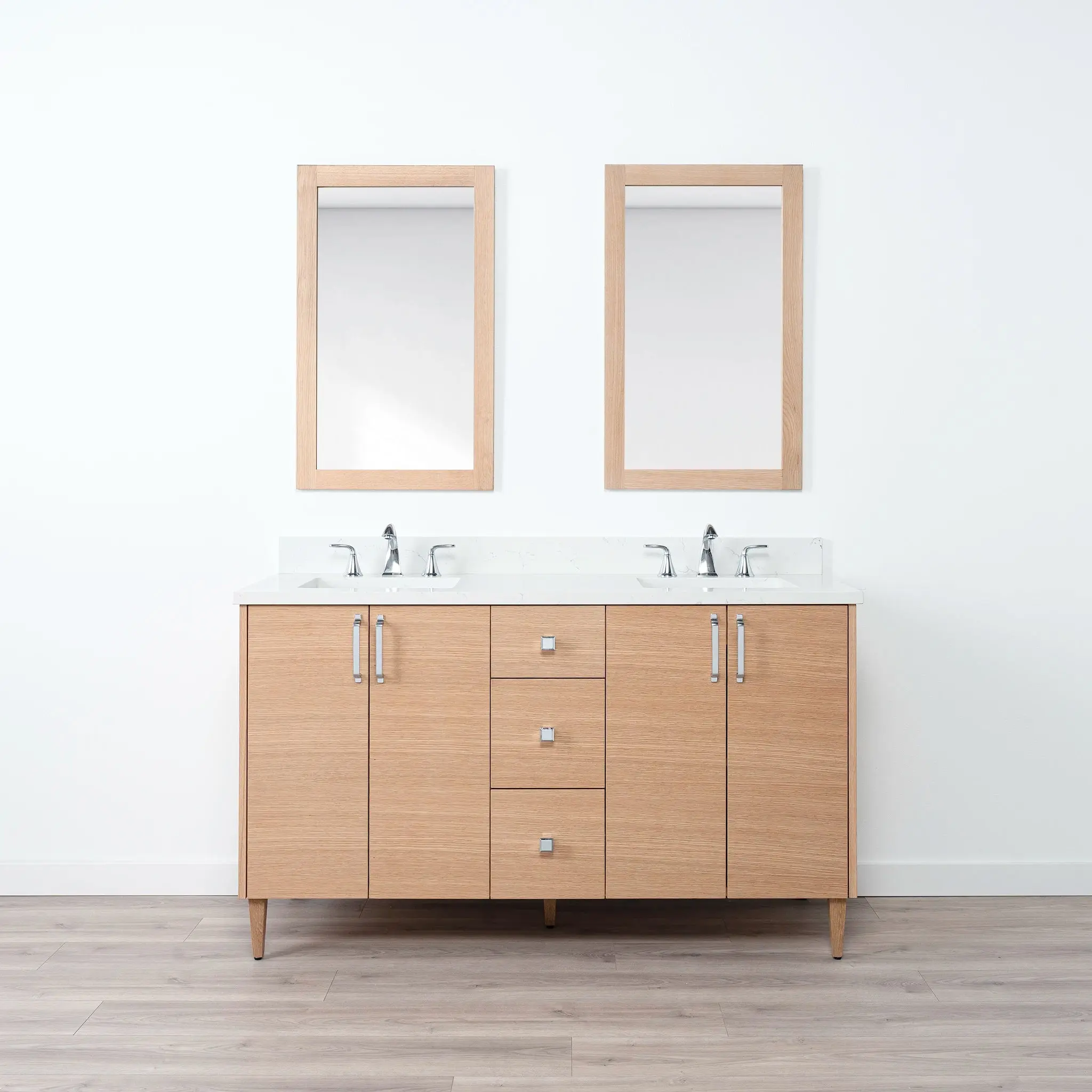 Ashbury SLIM 60" Natural White Oak Bathroom Vanity, Double Sink - Image 10