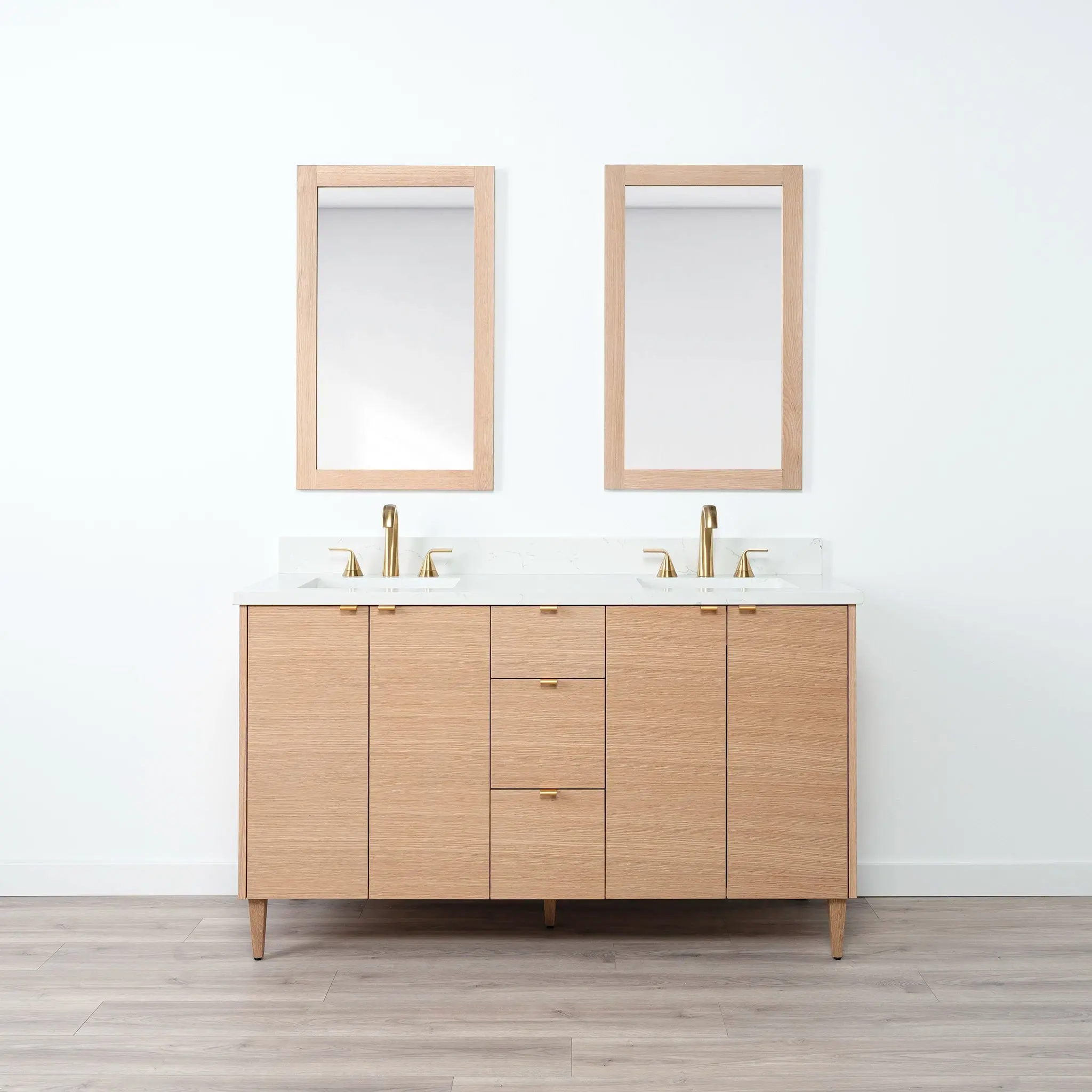 Ashbury SLIM 60" Natural White Oak Bathroom Vanity, Double Sink - Image 11
