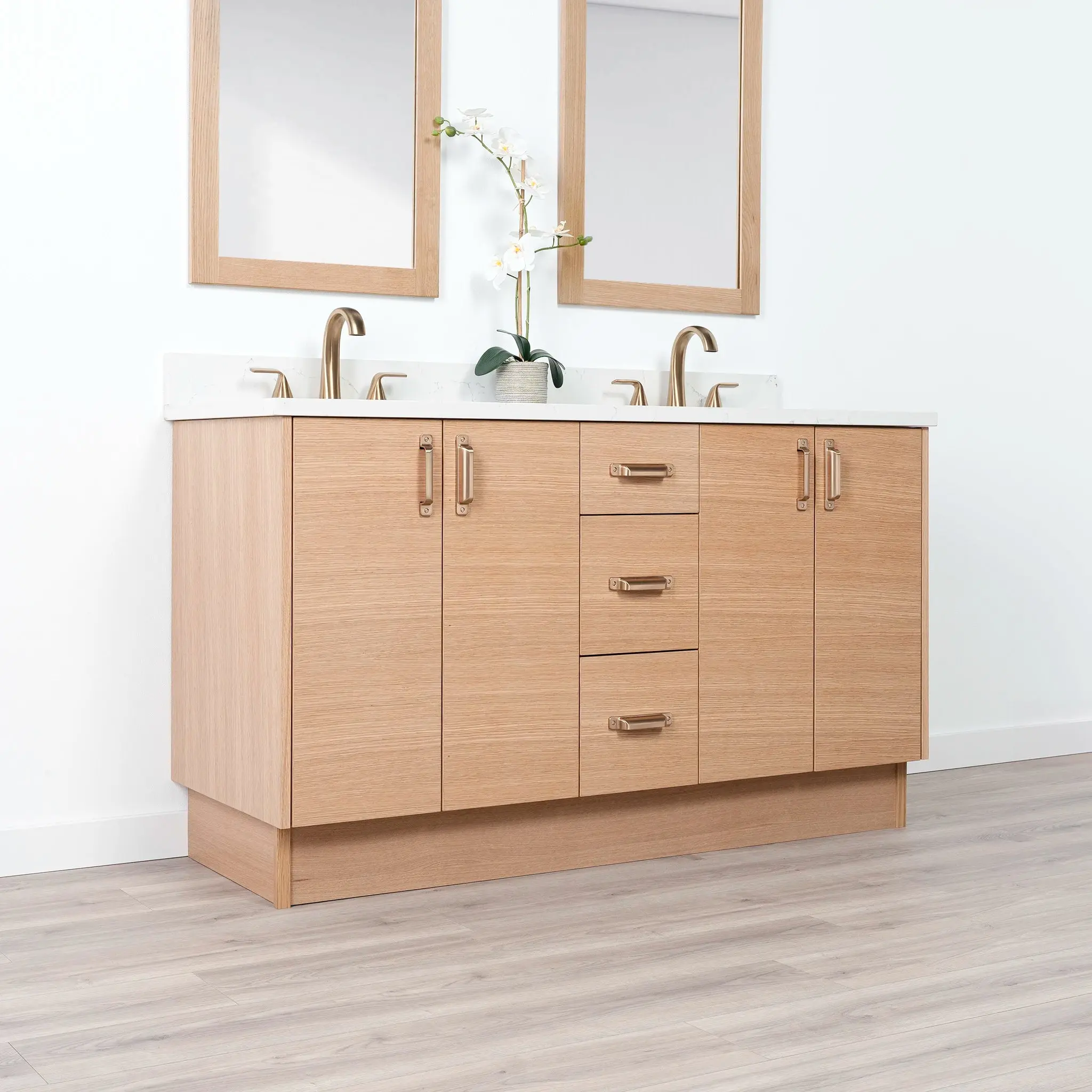 Ashbury SLIM 60" Natural White Oak Bathroom Vanity, Double Sink - Image 20