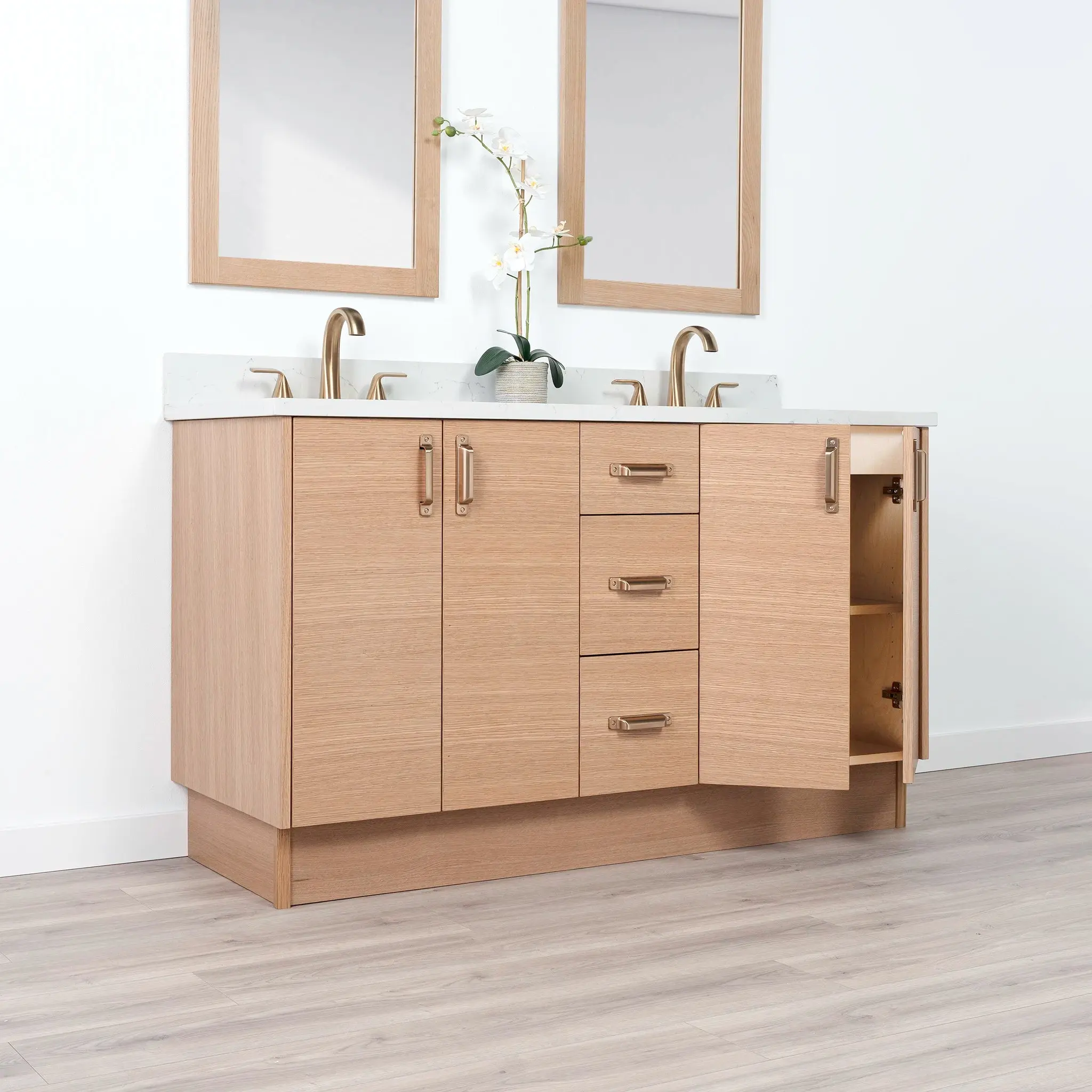 Ashbury SLIM 60" Natural White Oak Bathroom Vanity, Double Sink - Image 21