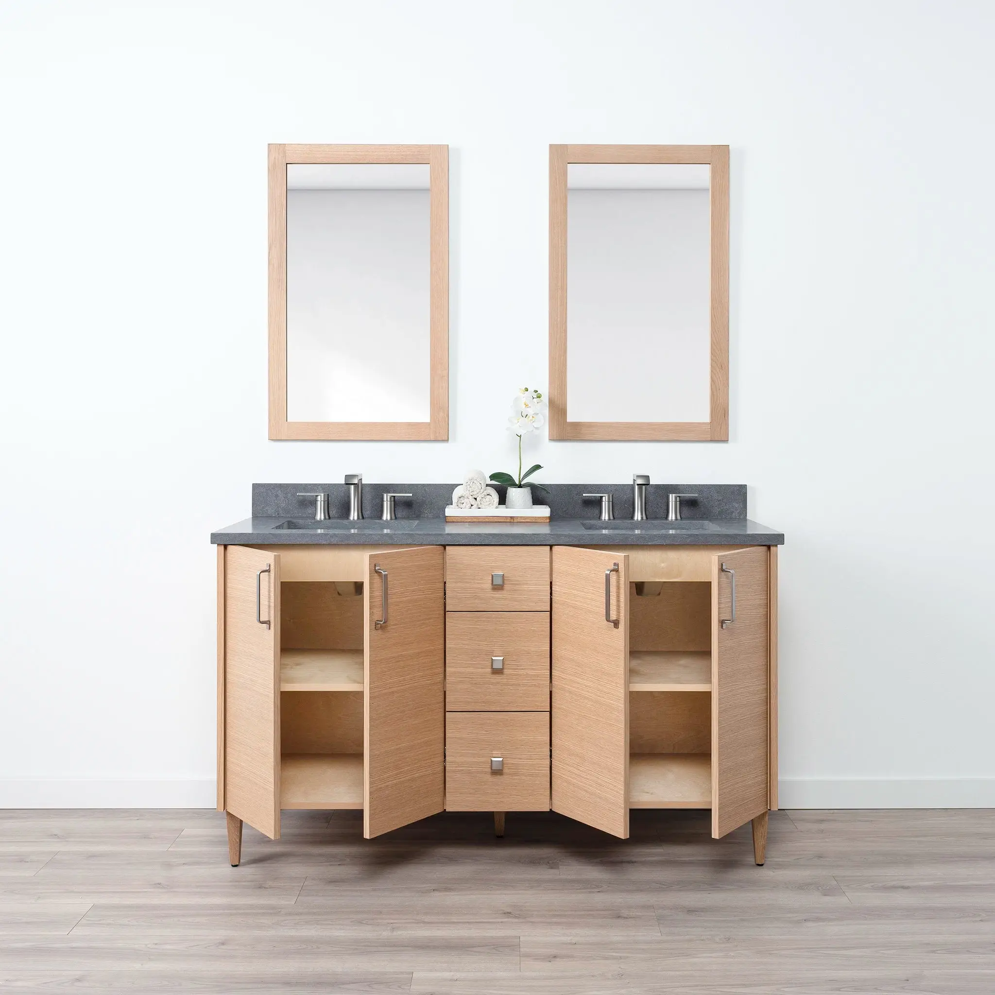 Ashbury SLIM 60" Natural White Oak Bathroom Vanity, Double Sink - Image 4
