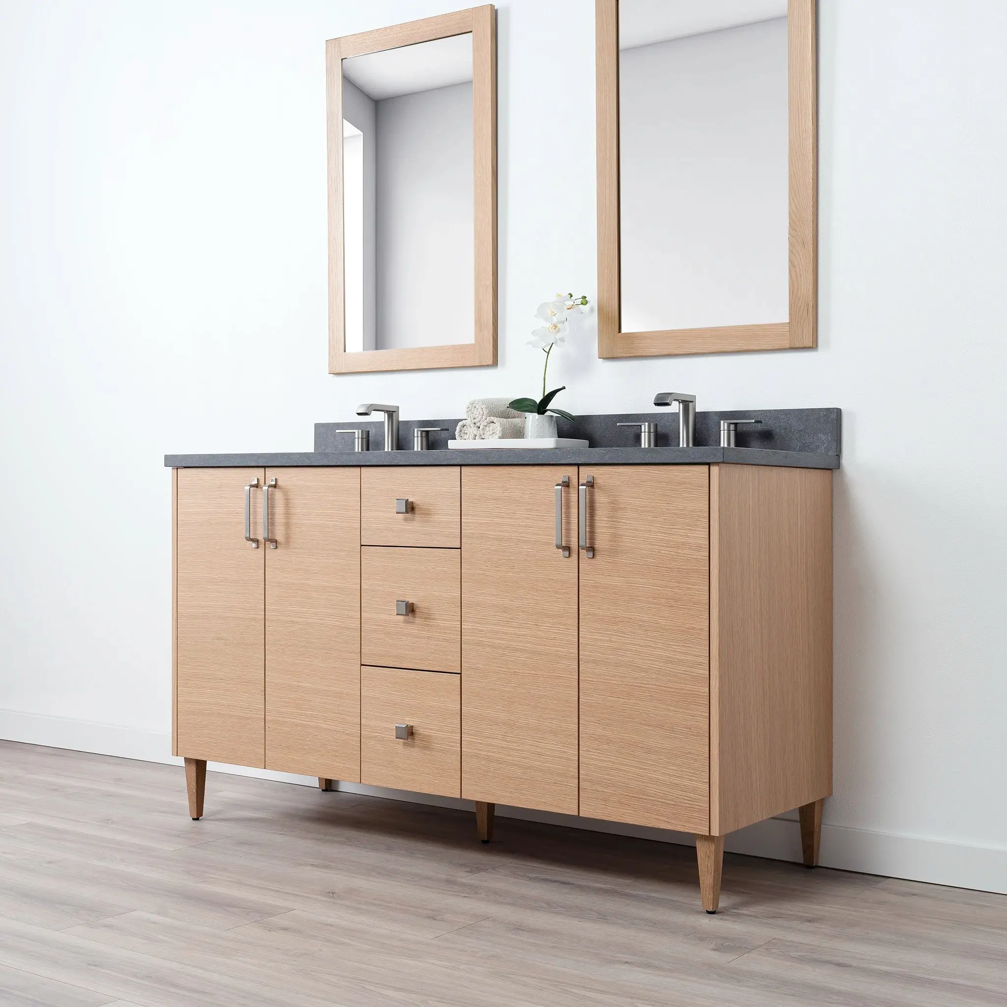 Ashbury SLIM 60" Natural White Oak Bathroom Vanity, Double Sink - Image 5