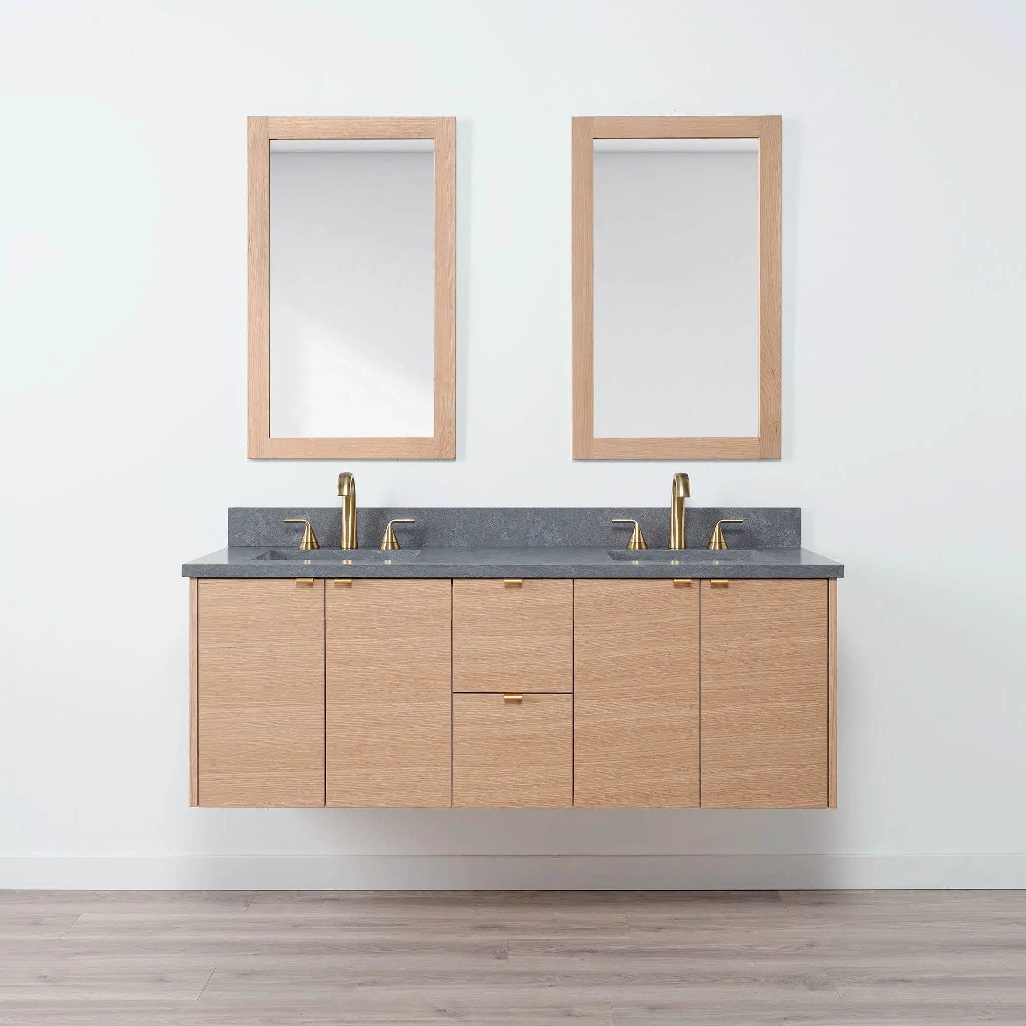 Ashbury 60" Wall Mount Natural White Oak Bathroom Vanity, Double Sink - Image 12