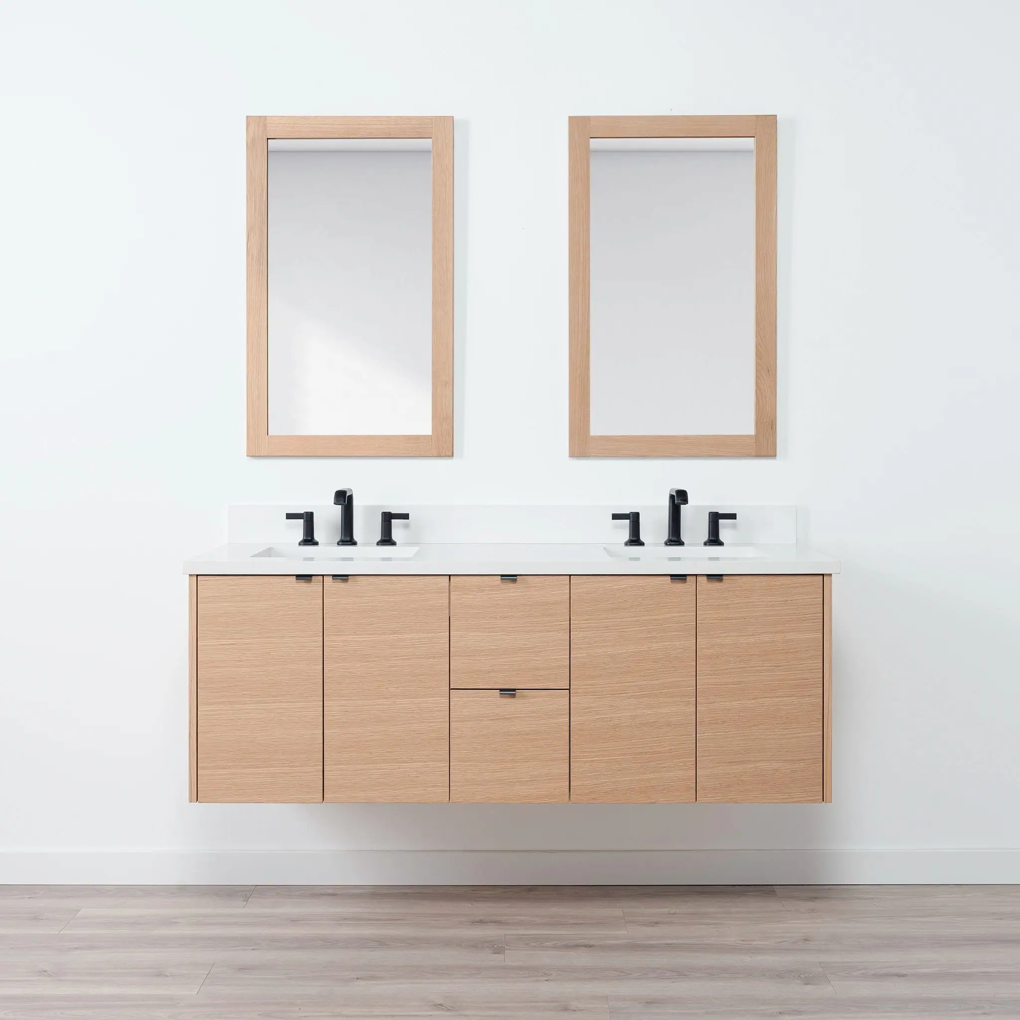 Ashbury 60" Wall Mount Natural White Oak Bathroom Vanity, Double Sink - Image 13