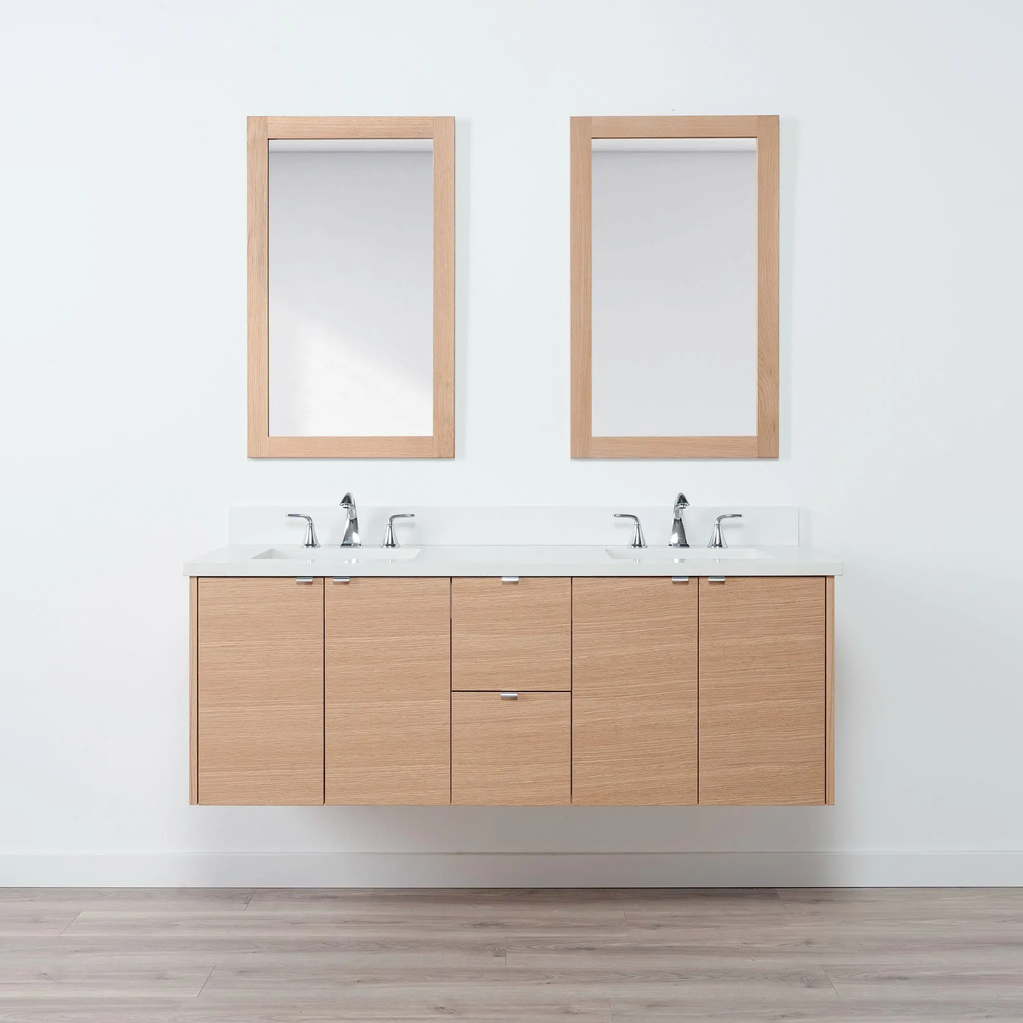 Ashbury 60" Wall Mount Natural White Oak Bathroom Vanity, Double Sink - Image 14