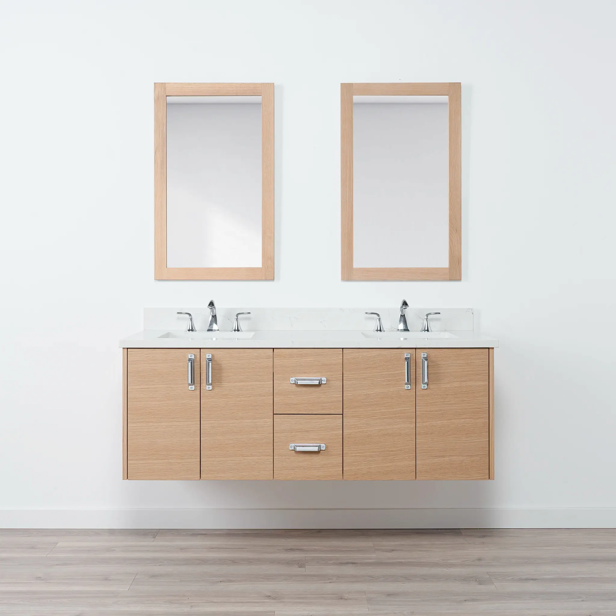 Ashbury 60" Wall Mount Natural White Oak Bathroom Vanity, Double Sink - Image 15