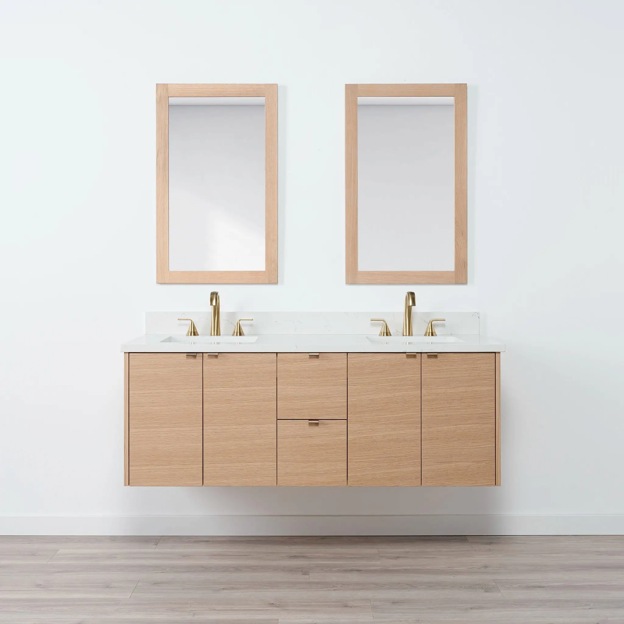 Ashbury 60" Wall Mount Natural White Oak Bathroom Vanity, Double Sink - Image 2