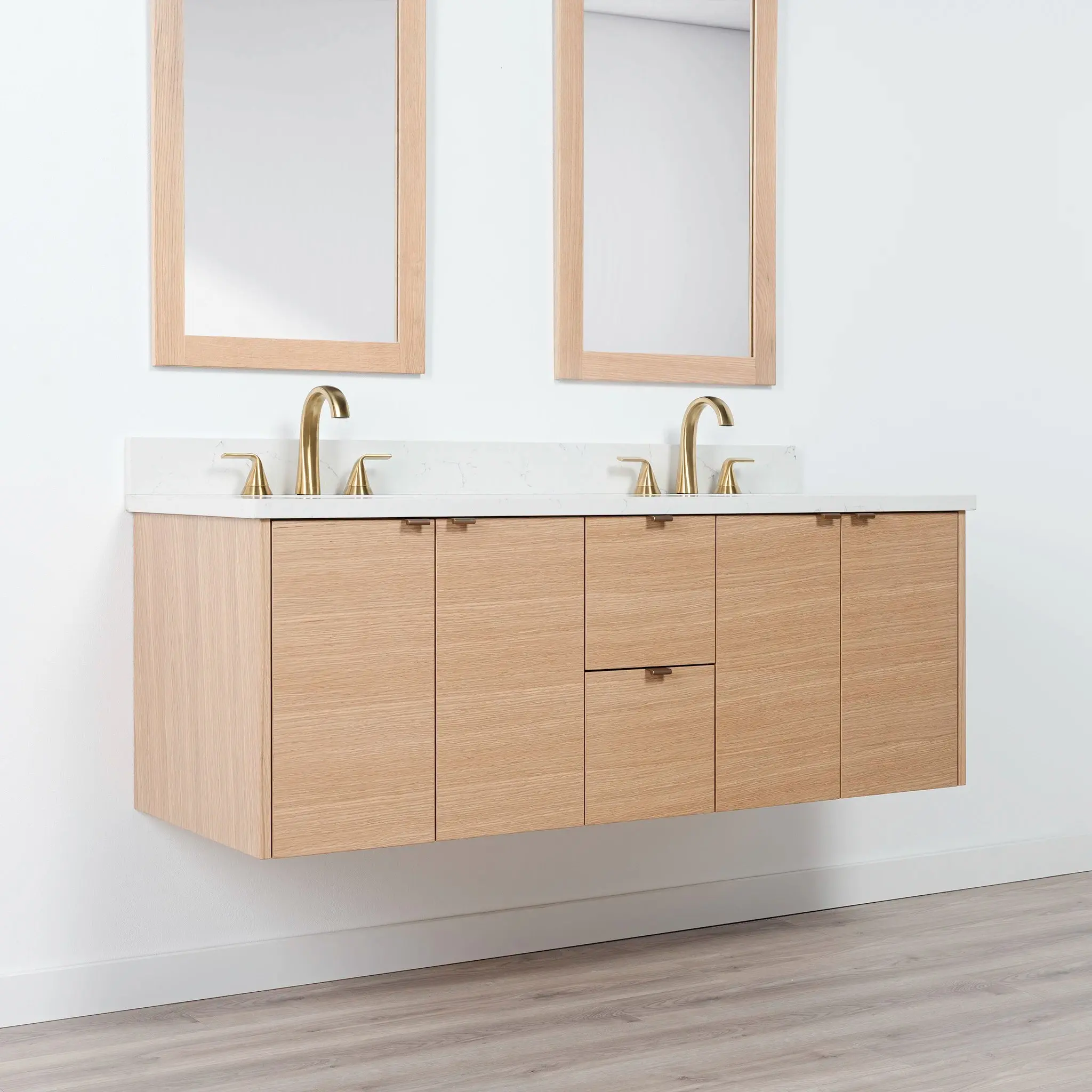 Ashbury 60" Wall Mount Natural White Oak Bathroom Vanity, Double Sink - Image 4