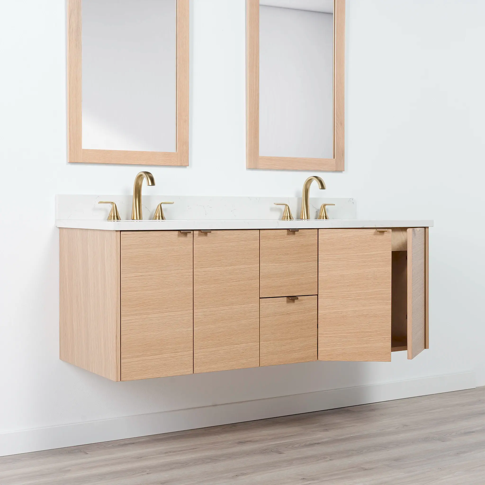Ashbury 60" Wall Mount Natural White Oak Bathroom Vanity, Double Sink - Image 5