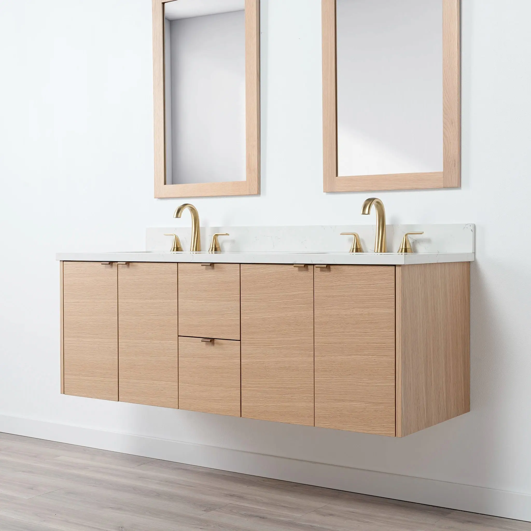 Ashbury 60" Wall Mount Natural White Oak Bathroom Vanity, Double Sink - Image 6