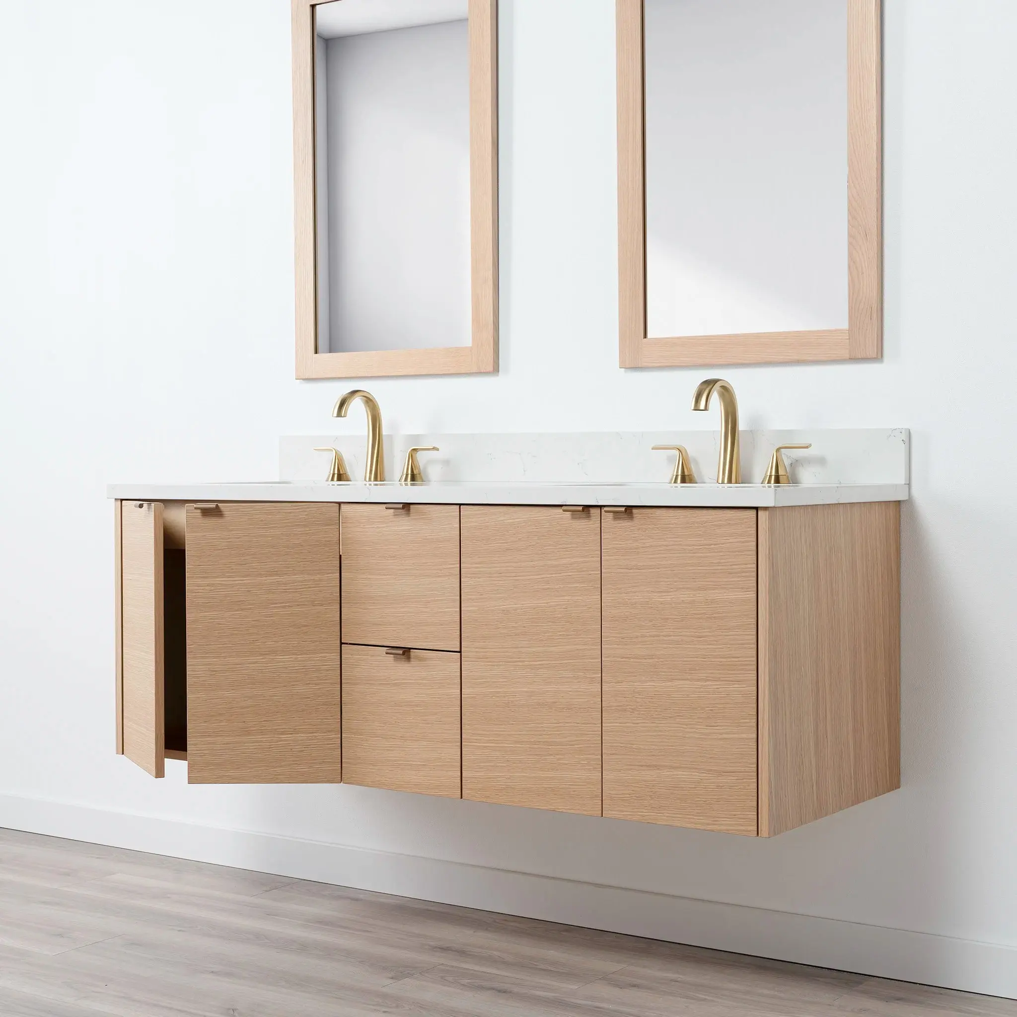 Ashbury 60" Wall Mount Natural White Oak Bathroom Vanity, Double Sink - Image 7