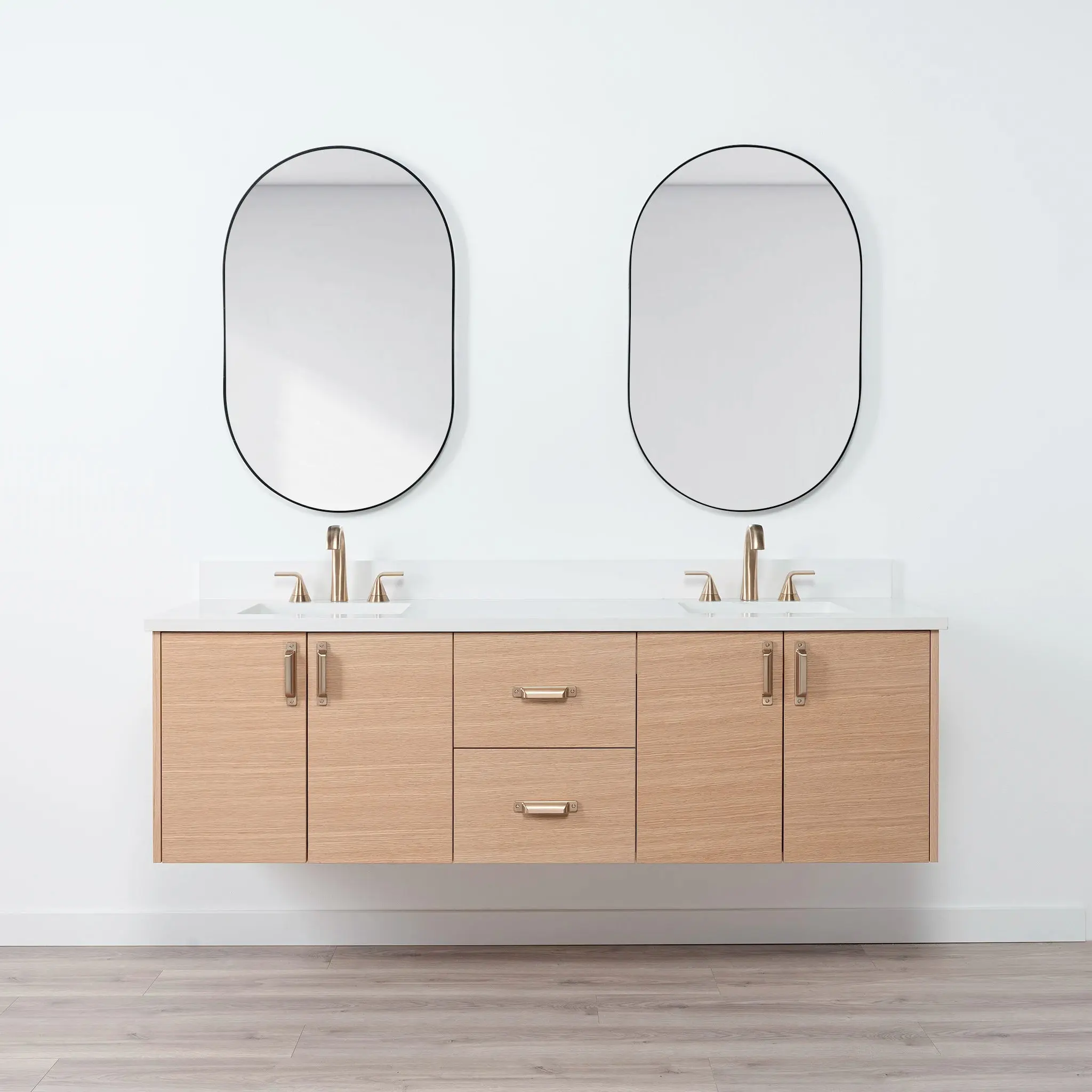 Ashbury 72" Wall Mount Natural White Oak Bathroom Vanity, Double Sink - Image 16