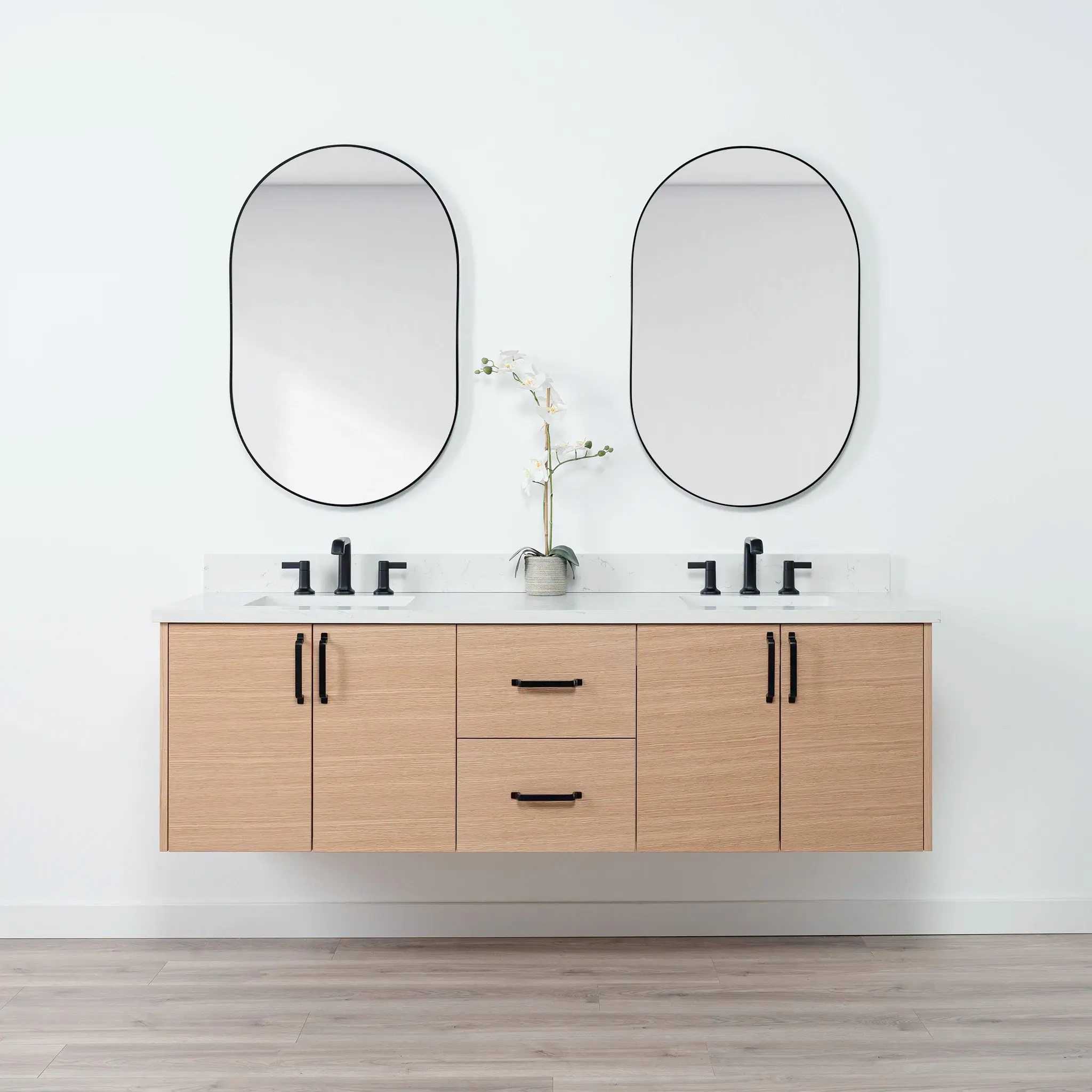 Ashbury 72" Wall Mount Natural White Oak Bathroom Vanity, Double Sink - Image 2