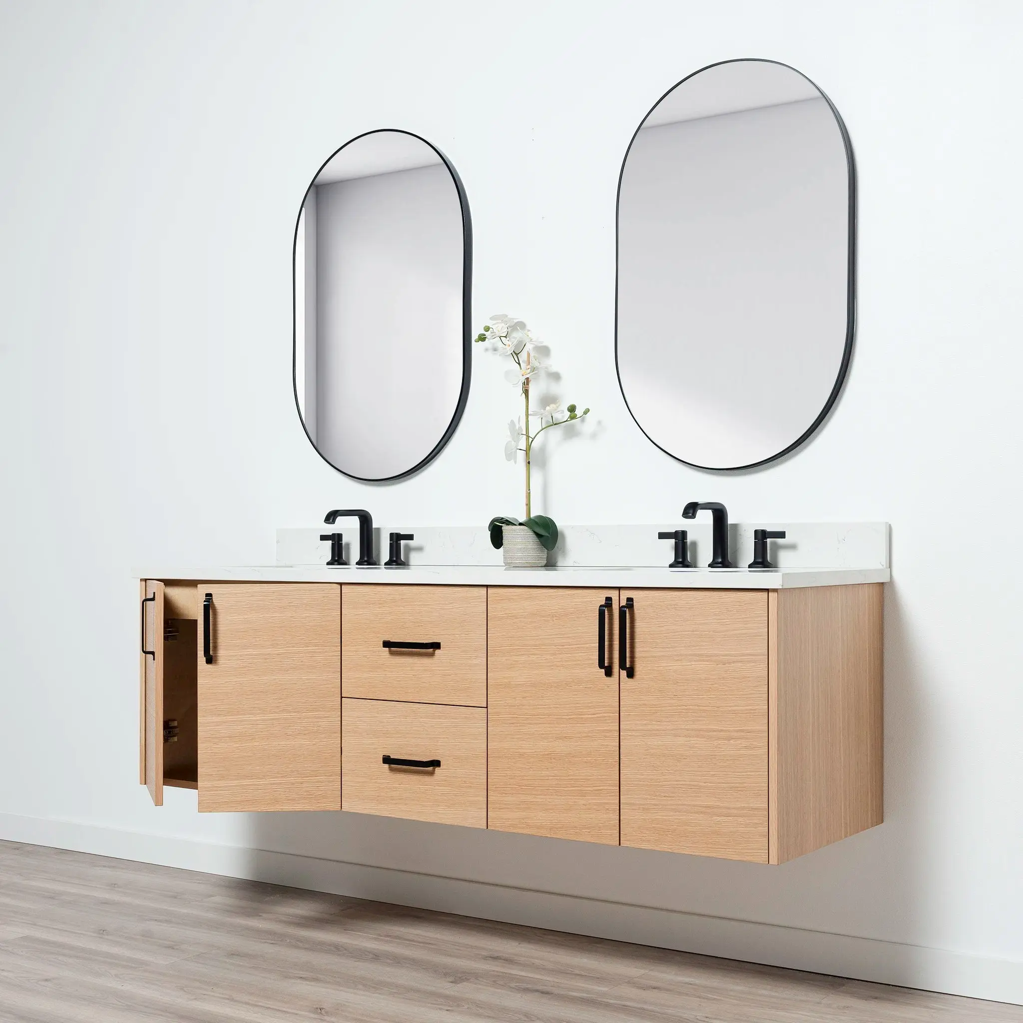 Ashbury 72" Wall Mount Natural White Oak Bathroom Vanity, Double Sink - Image 4